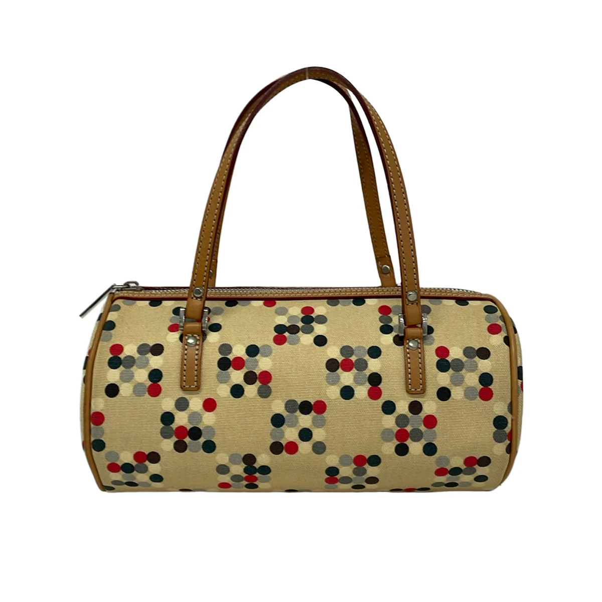Burberry Blue Label Beige Cream Multi Nylon Canvas Leather Handbag