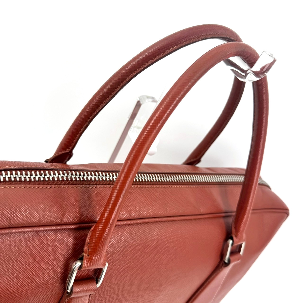 Prada Saffiano Briefcase Business Bag Leather Terracotta Orange Brown Authentic