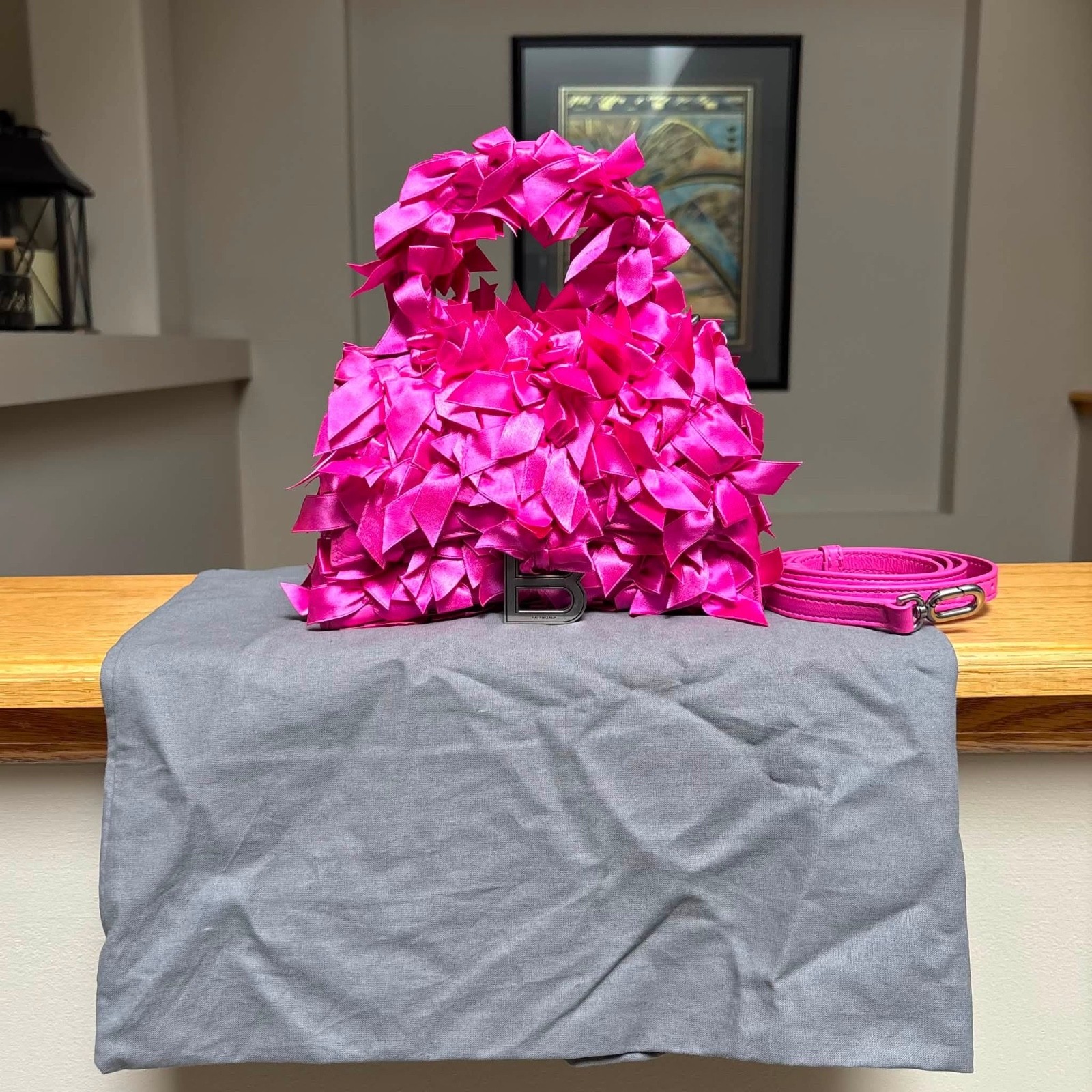 Balenciaga Pink Satin Bow Tie Hourglass Hand Bag – MSRP $2850 – New – Authentic