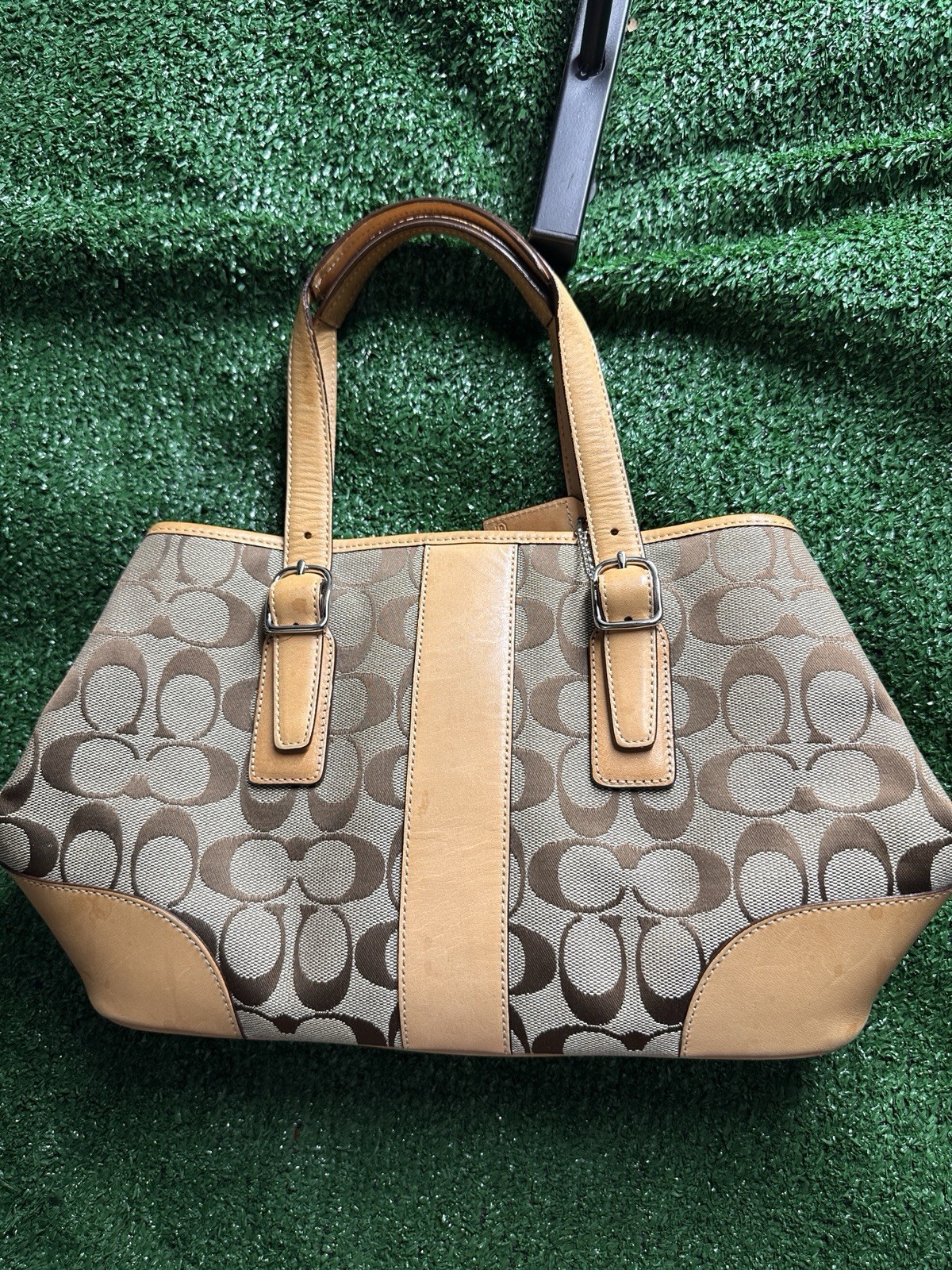 Coach Signature Canvas and Leather Trim Shoulder Bag