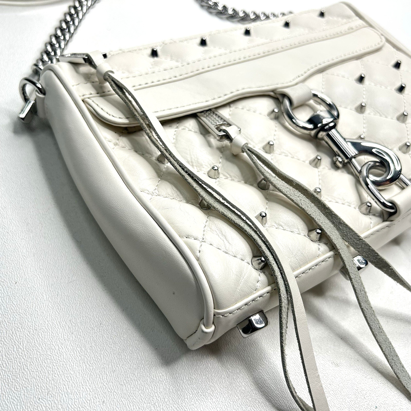 REBECCA MINKOFF Quilted/Studded Leather Mini Mac Crossbody Shoulder Bag Ivory