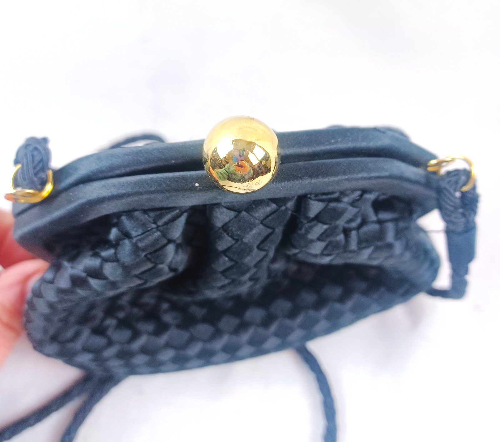 Talbots Black Woven Mini Purse 6 Inch Kiss Lock Coin Handbag Crossbody