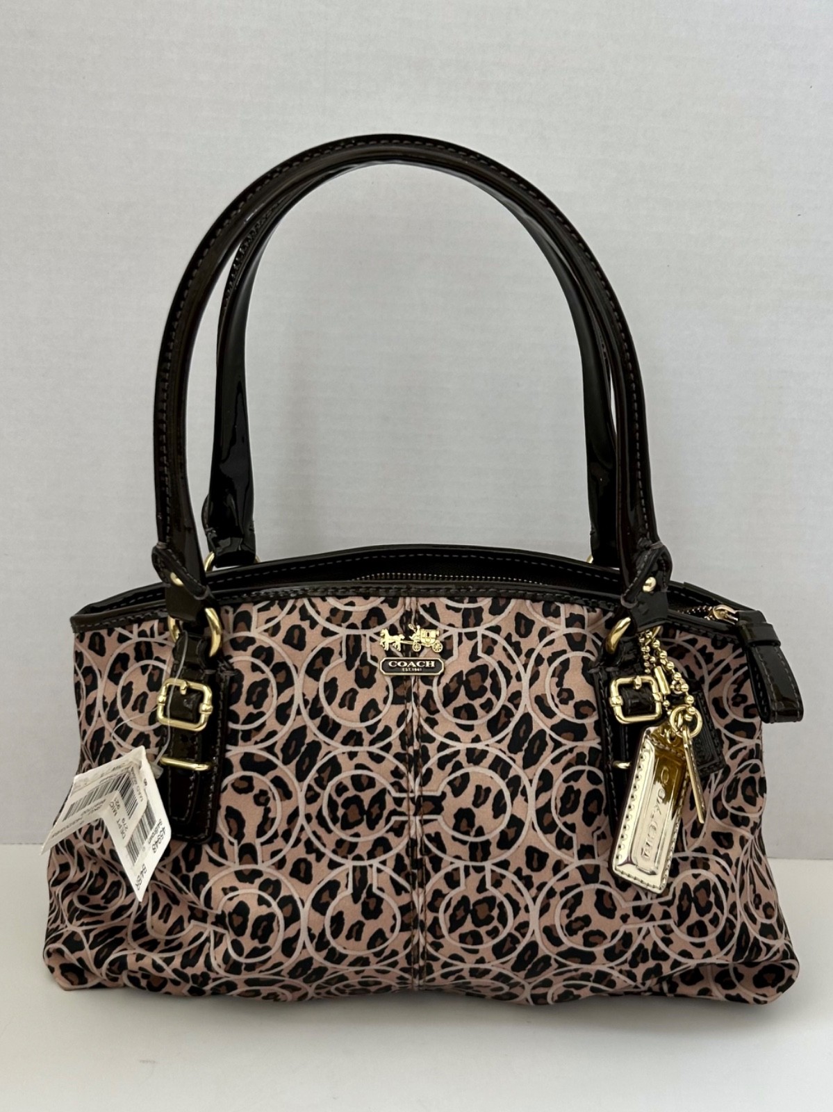 NWT COACH Madison Ocelot Leopard Print OP Art Sateen Sophia Satchel Bag Purse
