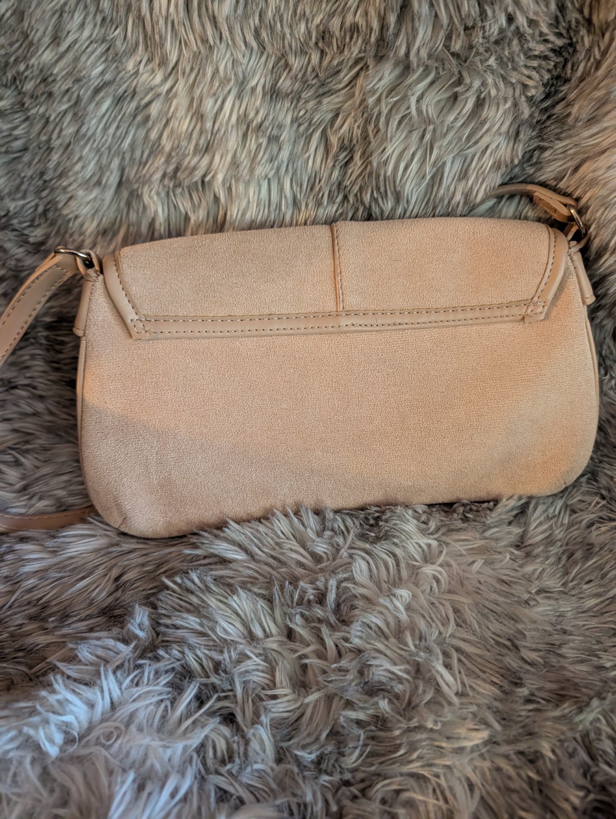 Steve Madden Beige Rectangle Shoulder Bag Logo Accent, Adj/Det Strap, Silver