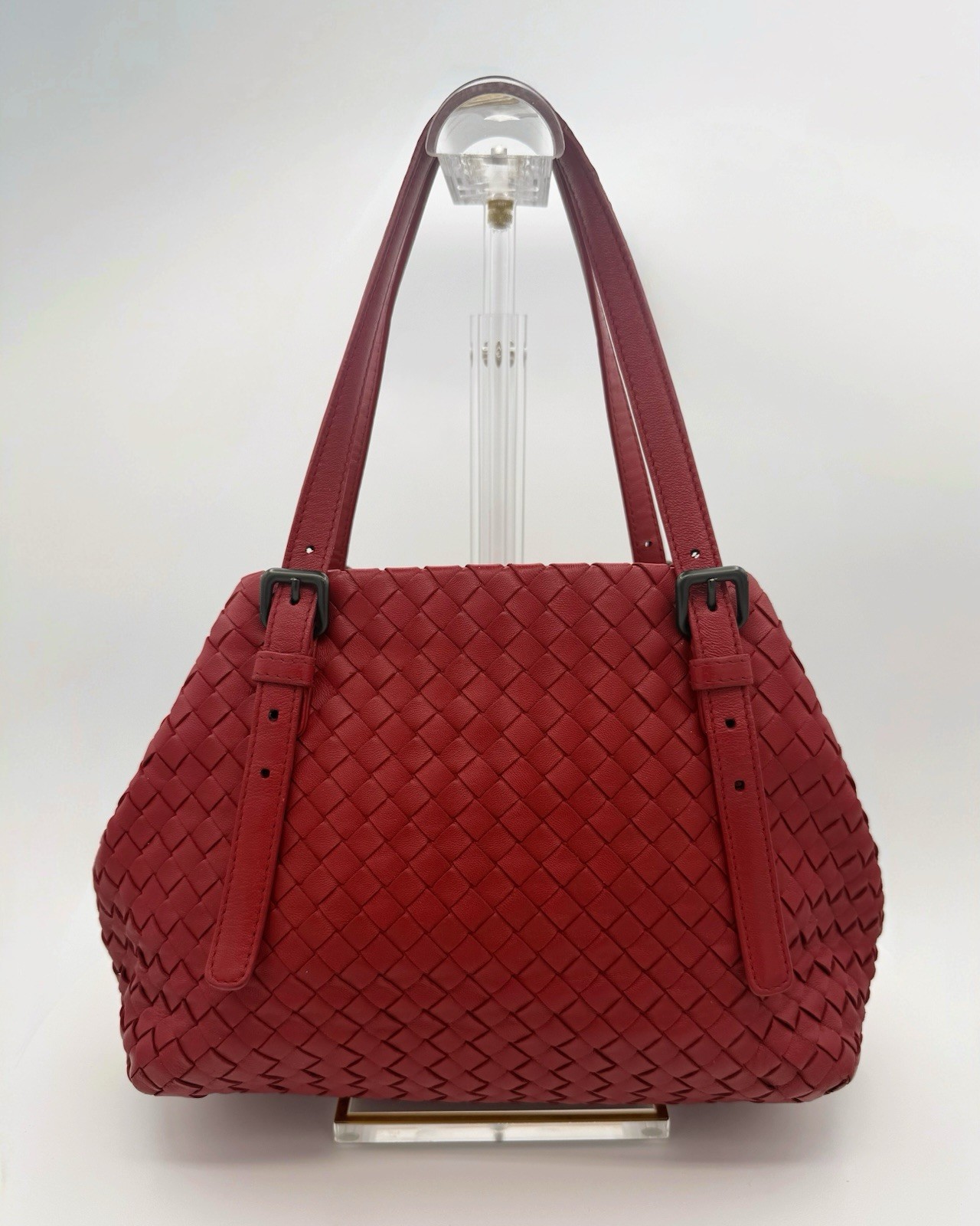 BOTTEGA VENETA Intrecciato Small Tote Bag Red Leather Adjustable Length Handles