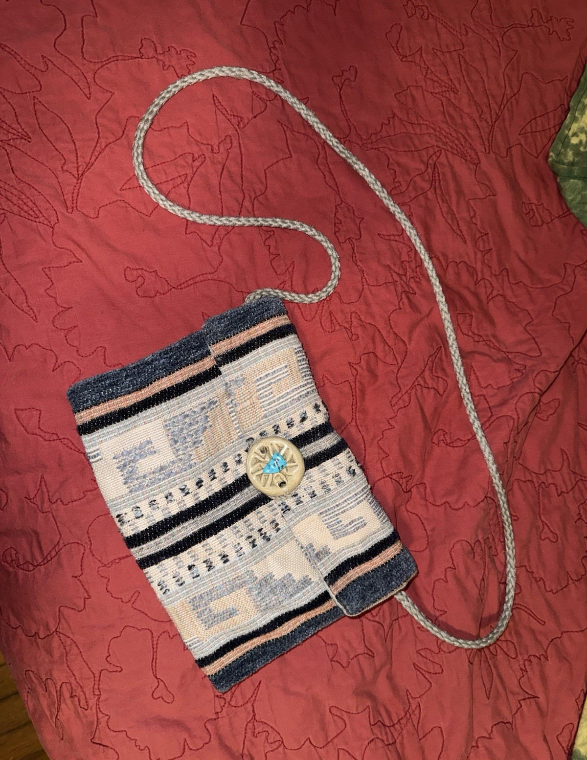 Women’s Beige Blue Black Geometric Crossbody Bag Snap Closure Rope Strap Lined