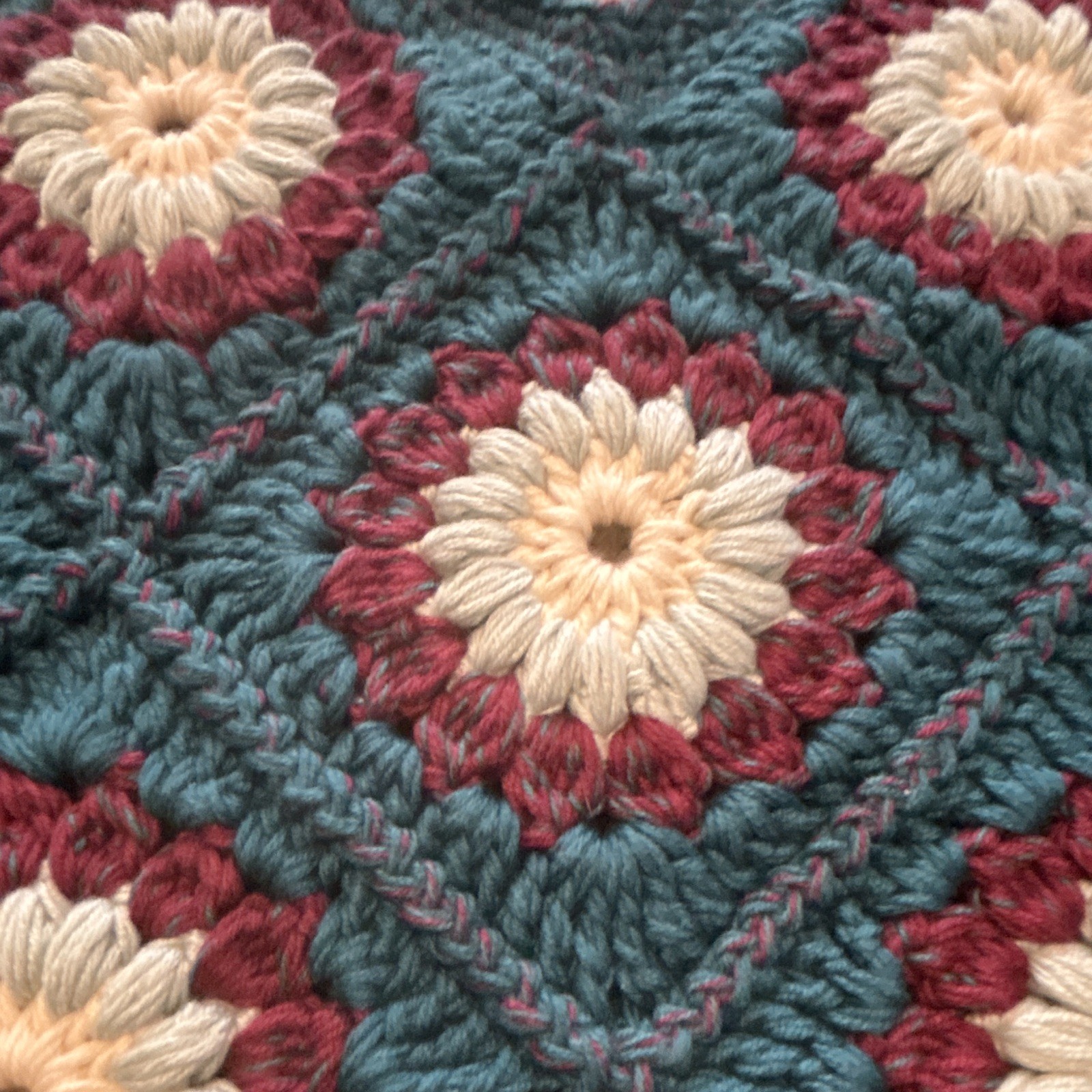 Handmade Crochet Granny Square Purse Bag Teal Burgundy Cream Floral Bohemian