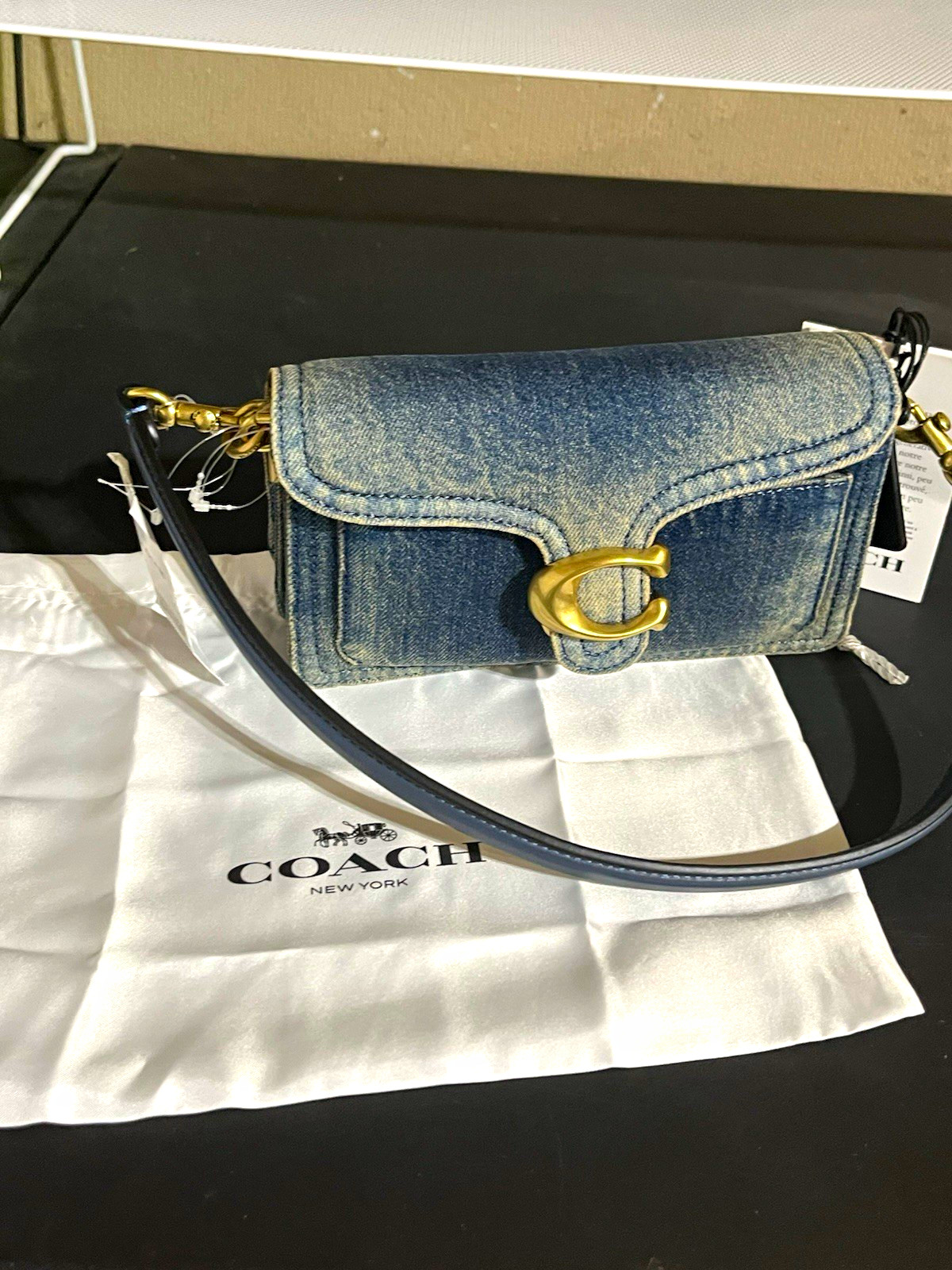 Coach Tabby Shoulder Bag 20 Dark Indigo Gold Hardware Magnetic, Strap Dust Bag