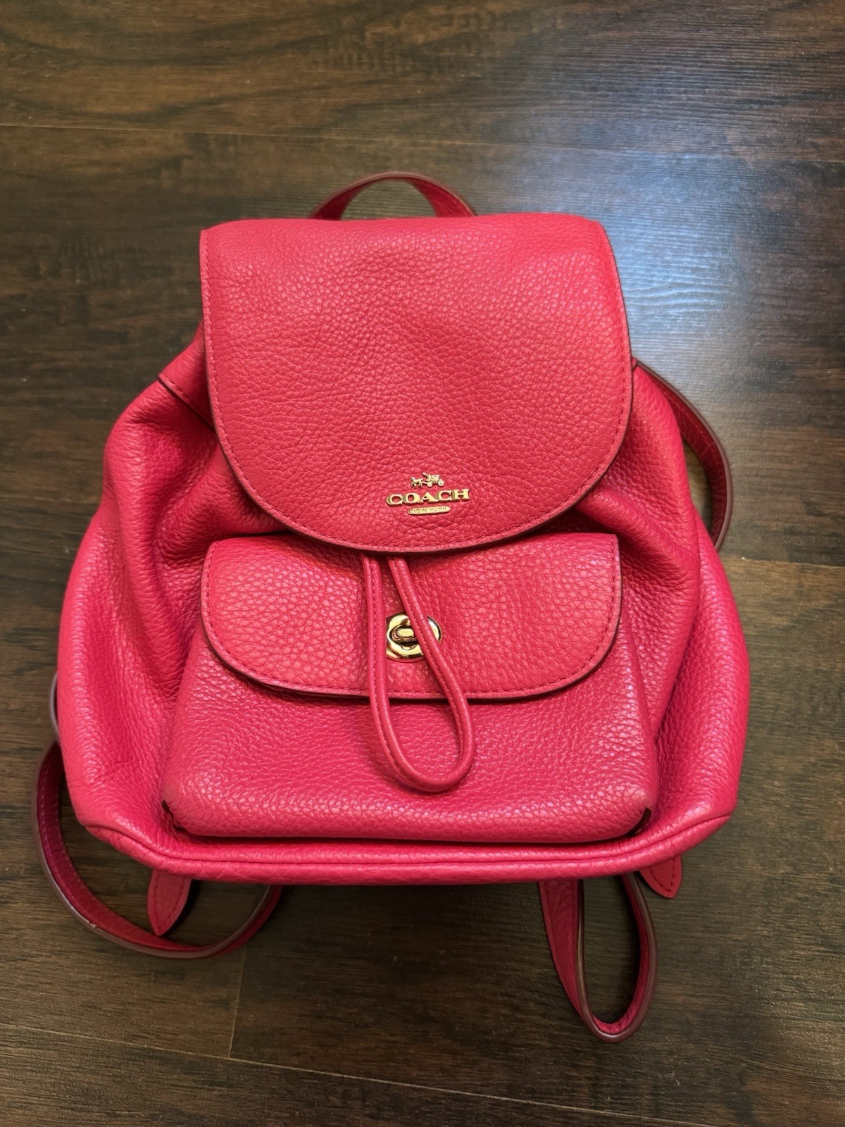 Coach Mini Billie Backpack Hot Pink Leather Drawstring Turnlock Bag F37621
