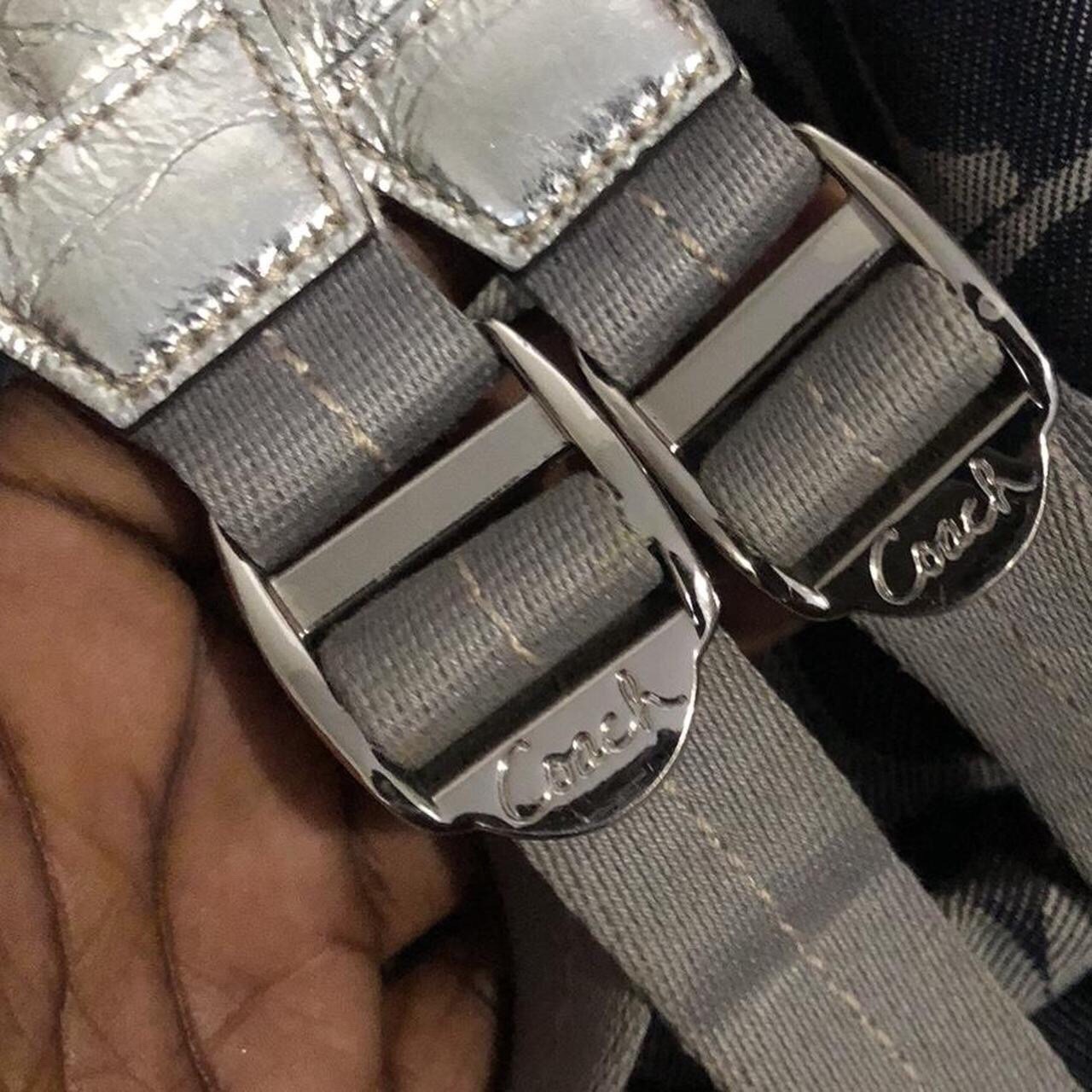 Coach Signature Denim & Silver Stripe Poppy Backpack F19691 Book Bag 2000s Y2K