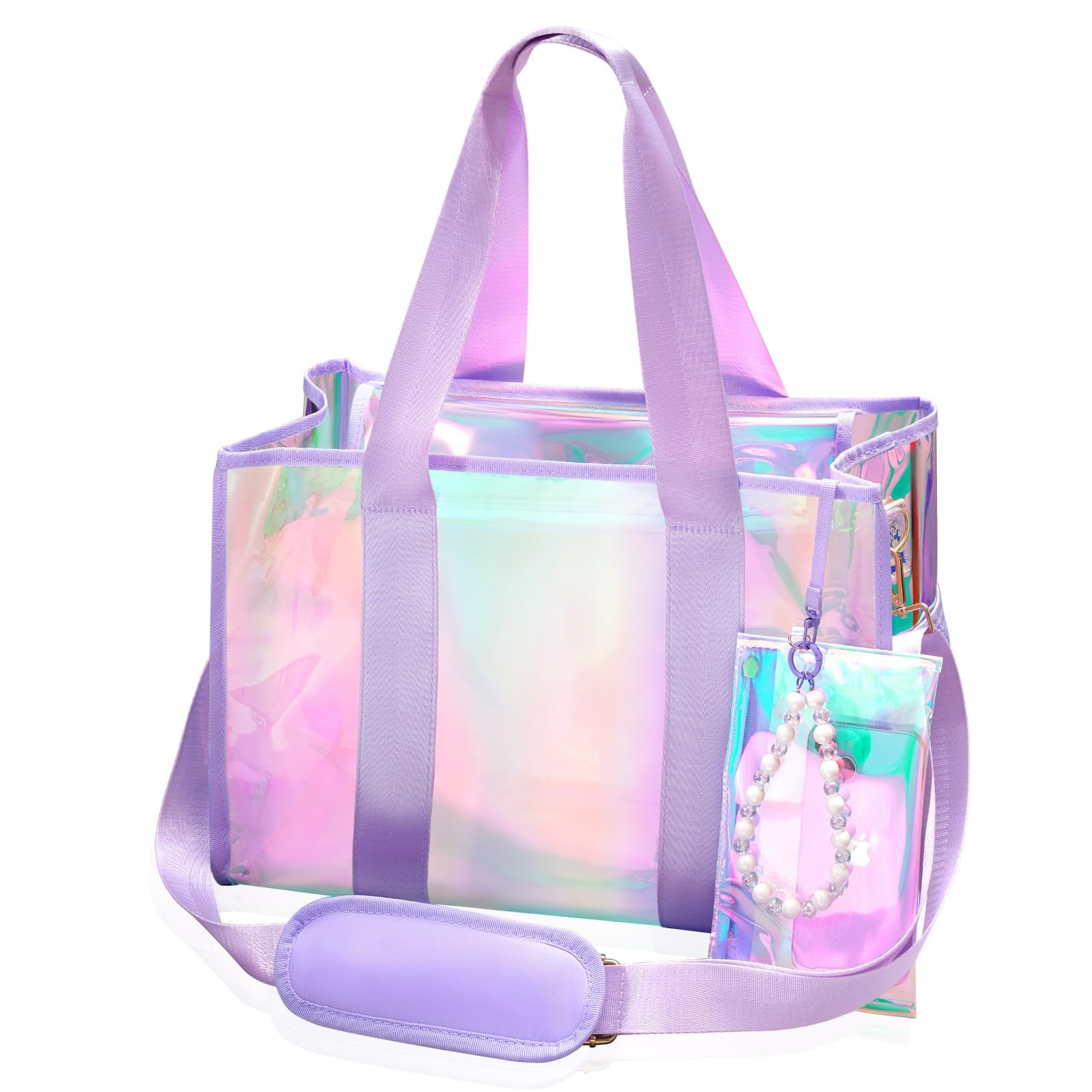 Beach Bag 26L Large Iridescent Waterproof Beach Tote Bag for Women with Zippe…