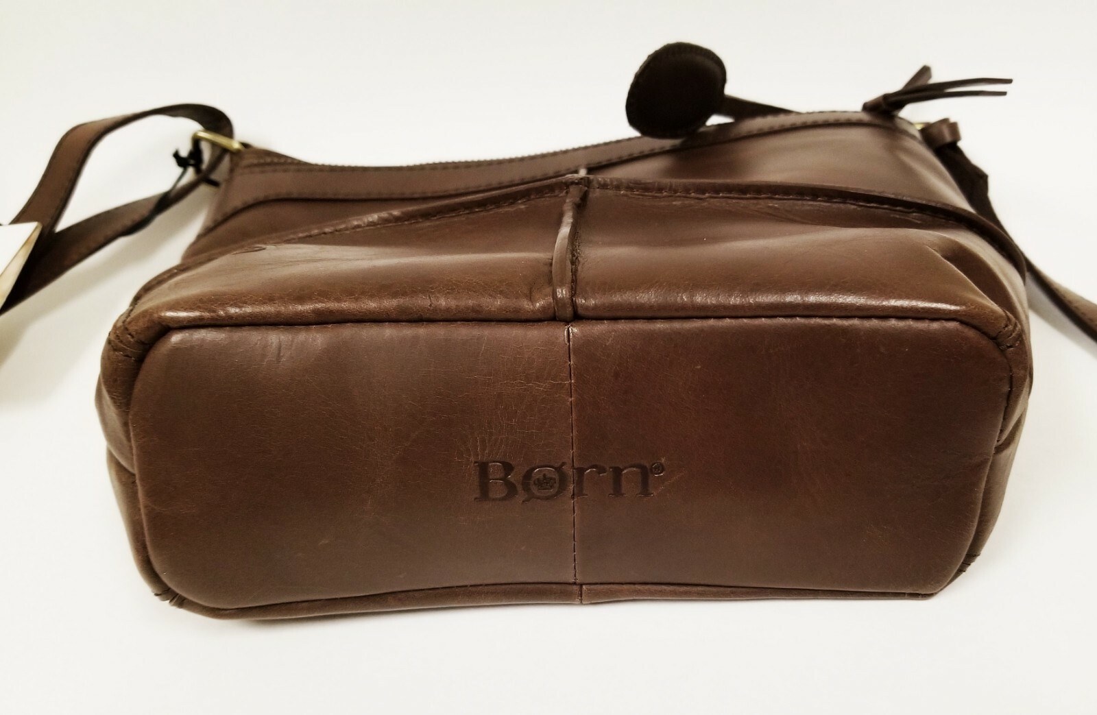 NEW BORN CHOCOLATE BROWN LEATHER,ANTIQUE BRASS TONE,MESSENGER,CROSSBODY BAG-$148