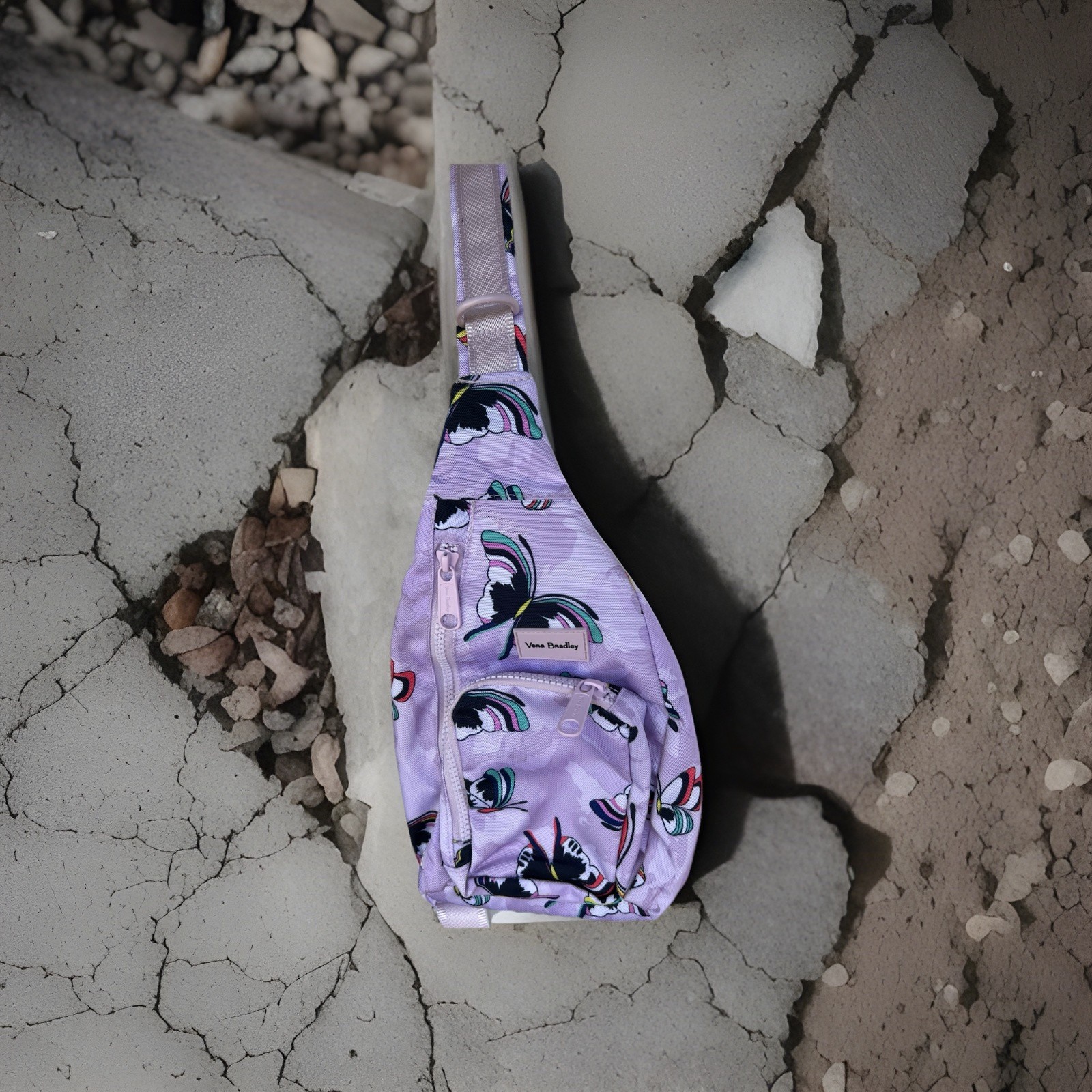Vera Bradley Sling Backpack Crossbody Purse Butterfly Lavender Recycled Fabric