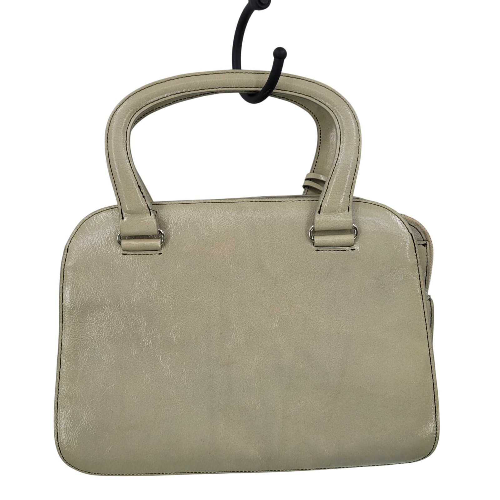 Vtg Beige Oatmeal Double-Handle Leather Structured Top Handle Handbag Old Money