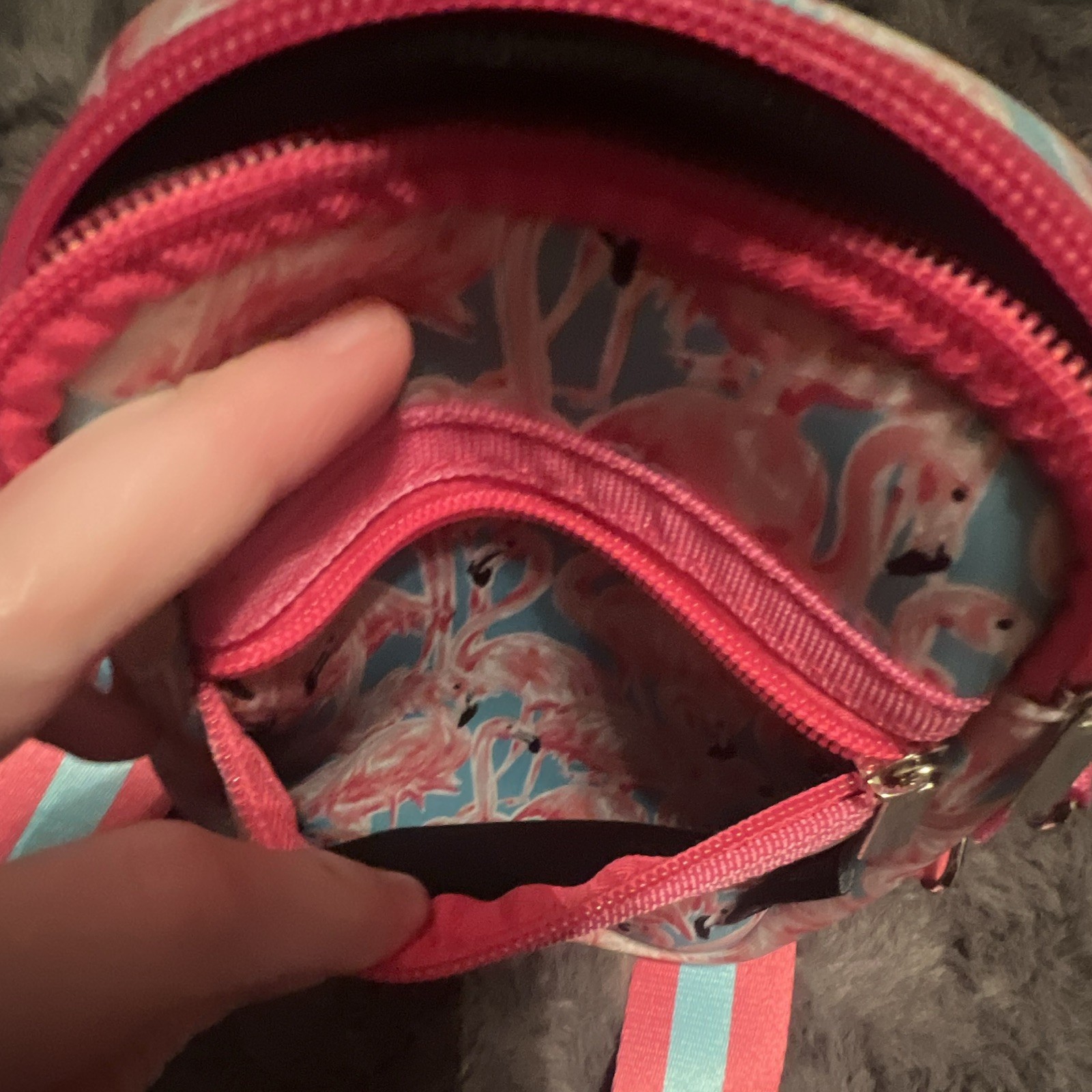 Simply Southern Small Pink/Blue Flamingo Print Crossbody Bag Zip Pockets Strap