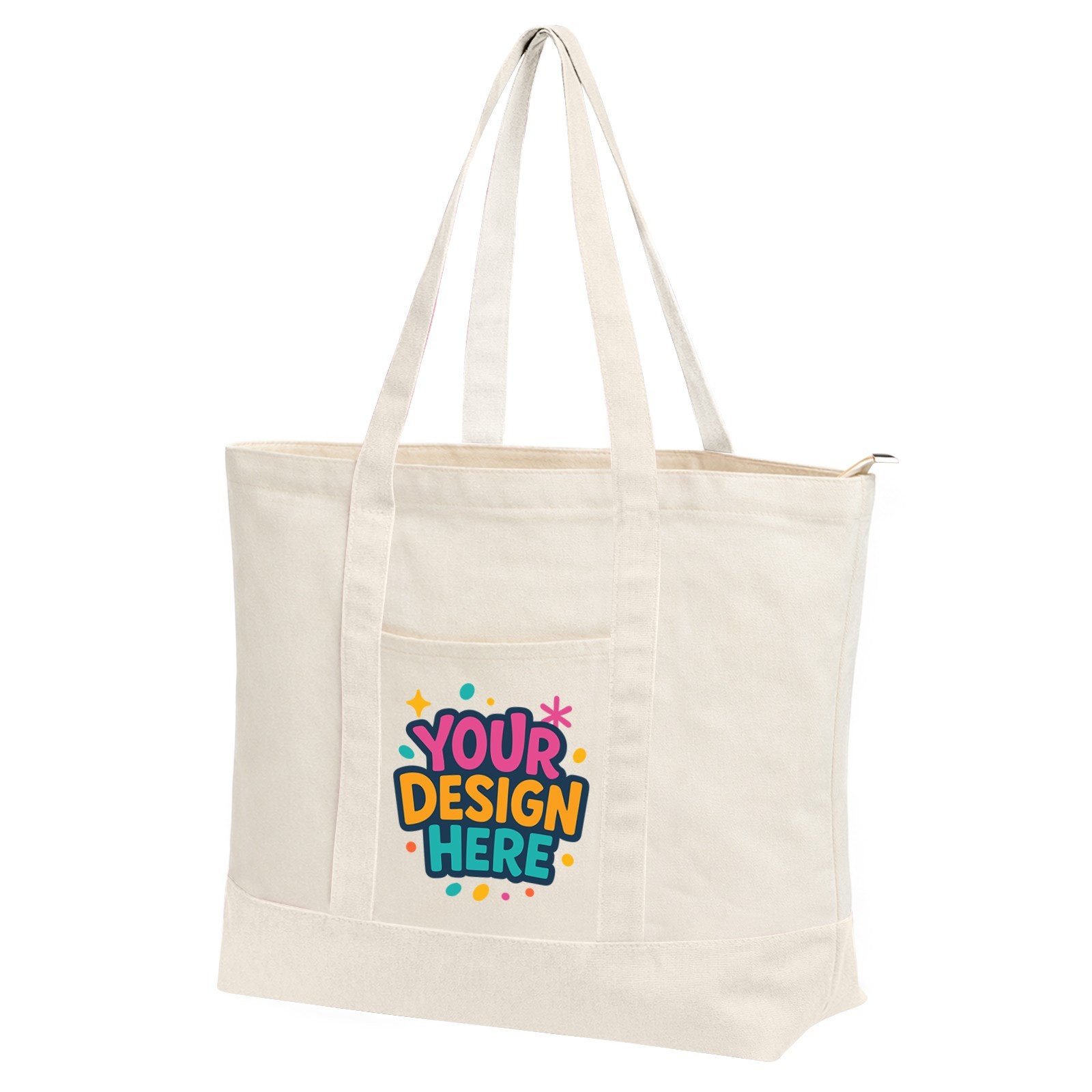 Custom Tote Bag with External Pocket PRINTED Personalized Canvas Zipper Shoulder