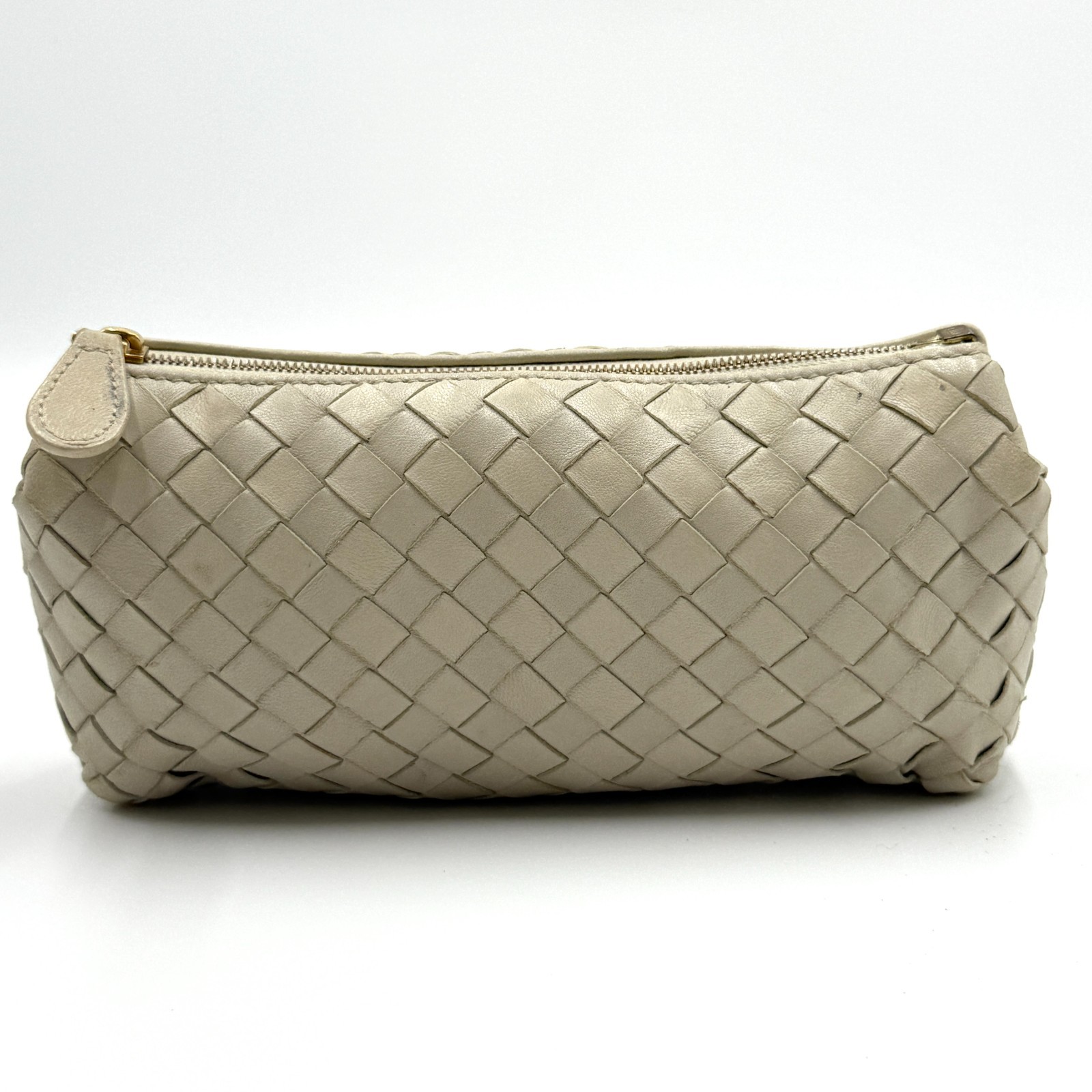 BOTTEGA VENETA Intrecciato Cosmetic Pouch Purse White Leather 860