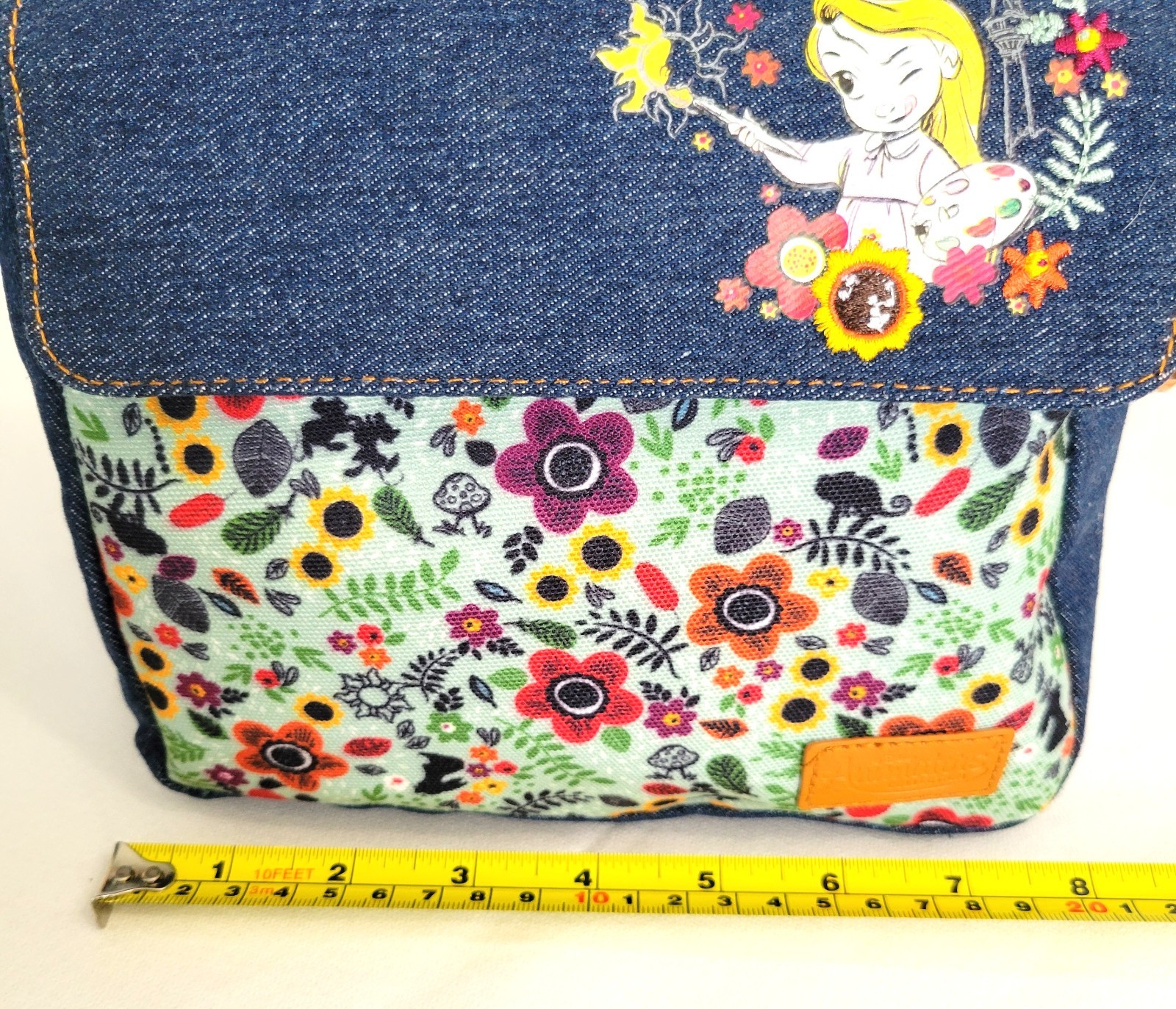 Disney Animators Collection Rapunzel Tangled Denim Crossbody Bag Floral Purse