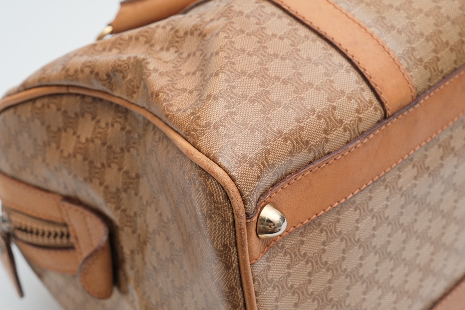 CELINE Mini Boston Hand bag Purse Macadam Beige