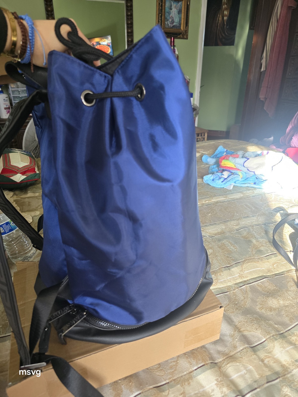 Navy and Black Versace Perfume Backpack Bag