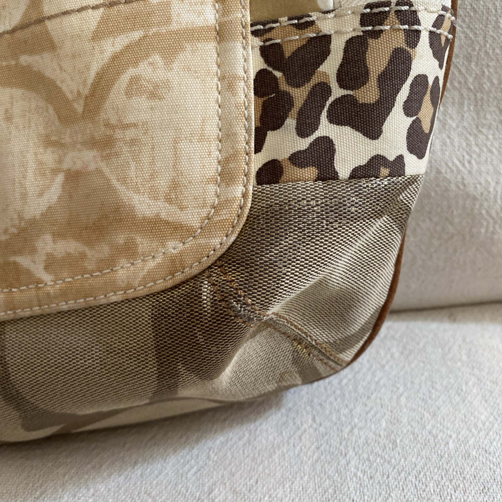 Coach Ergo Khaki Gold Browns Patchwork Medium Hobo Tiger Leopard & Classic “C”