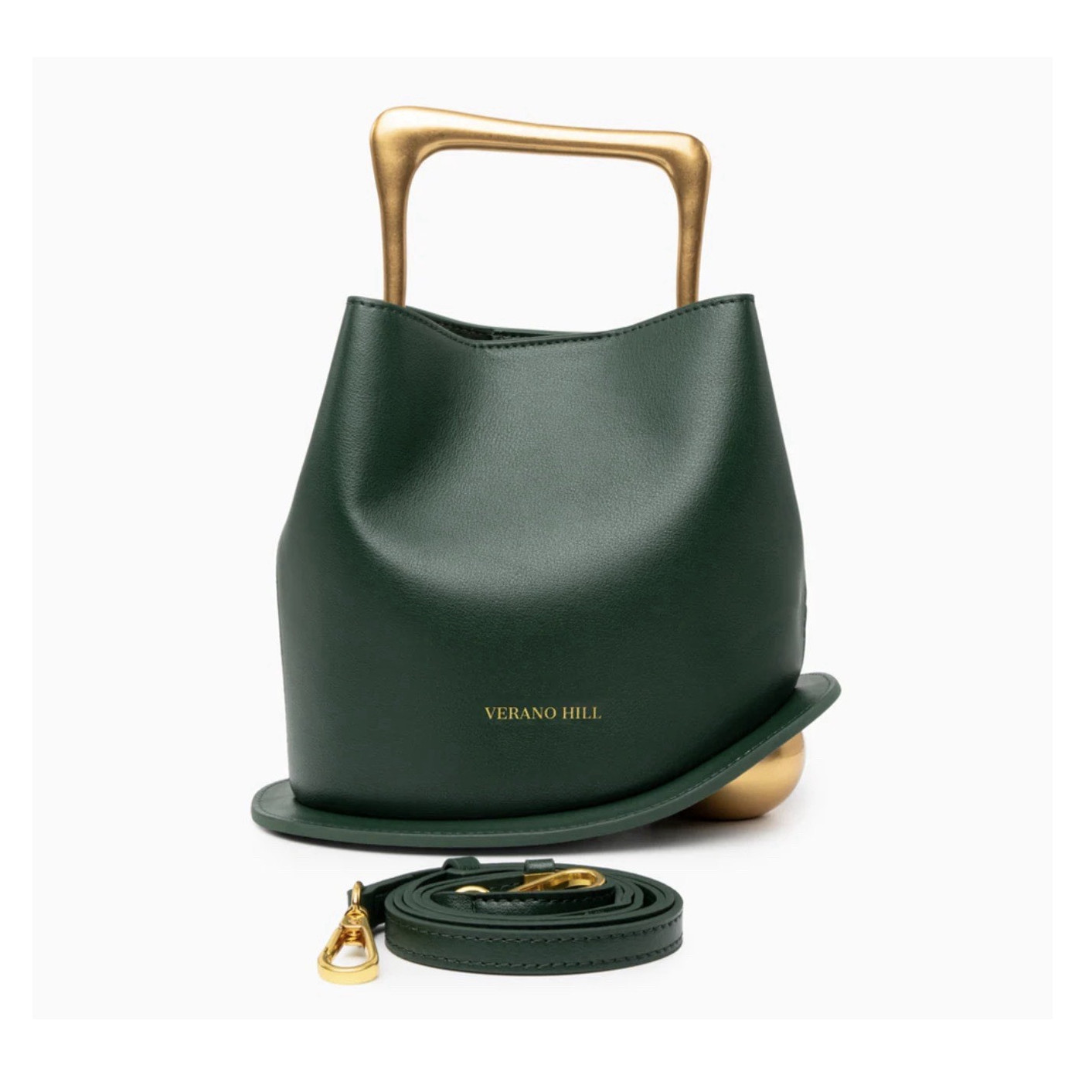 Verano Hill Green Top Handle Bag Zip Closure Detachable Strap Gold Hardware