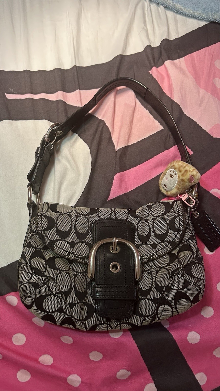 2007 Coach Black Mini Soho Bag With Silver Buckle And Canvas Print