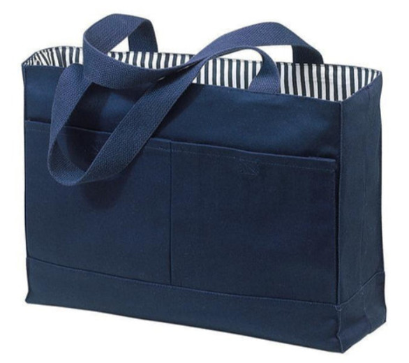 100% Cotton Canvas Tote Bag Double Pocket In Navy Port & Company