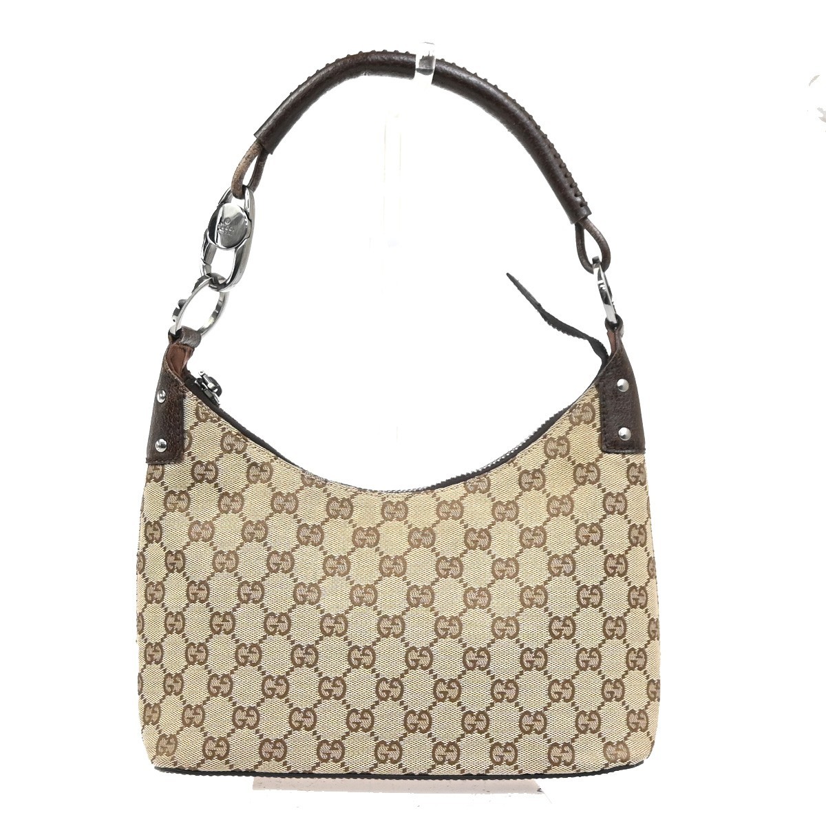 GUCCI Logo GG Pattern Shoulder Hand Bag Canvas Leather Beige Brown Italy 76MA490