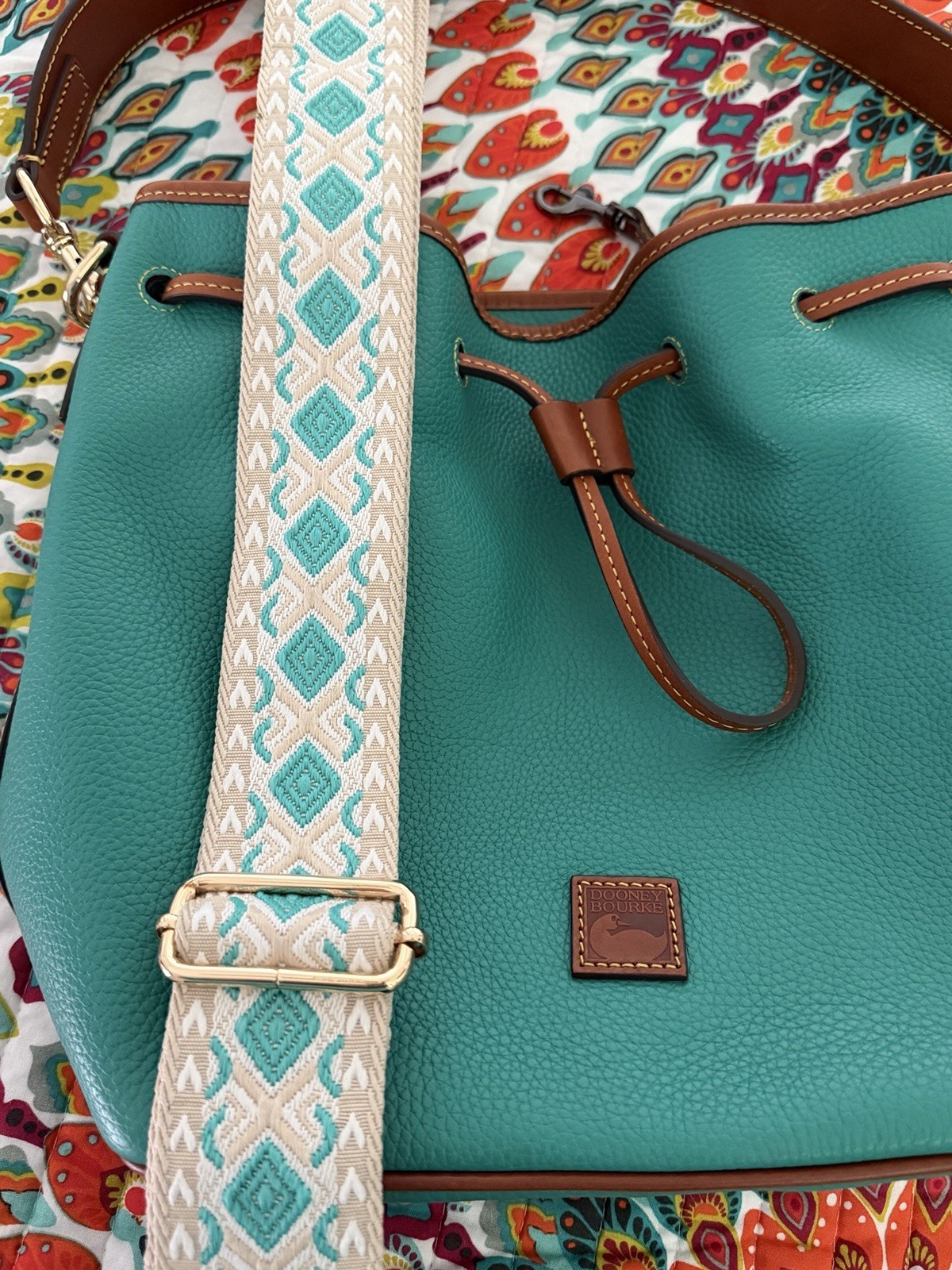 Dooney & Bourke Pebble Grain Teal Drawstring Shoulder Crossbody Purse $398 EUC