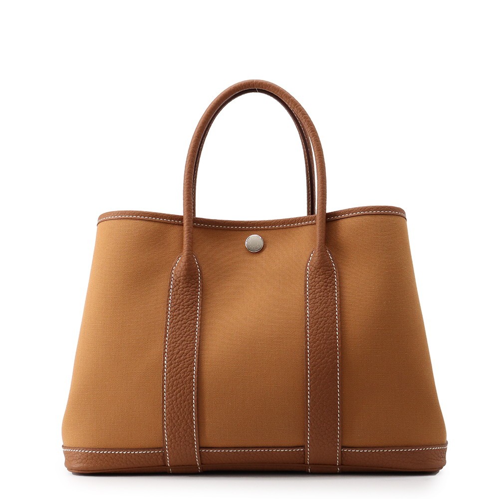 HERMES Garden Party Verso Size TPM Toile Officier/Negonda Leather Gold/Magnolia