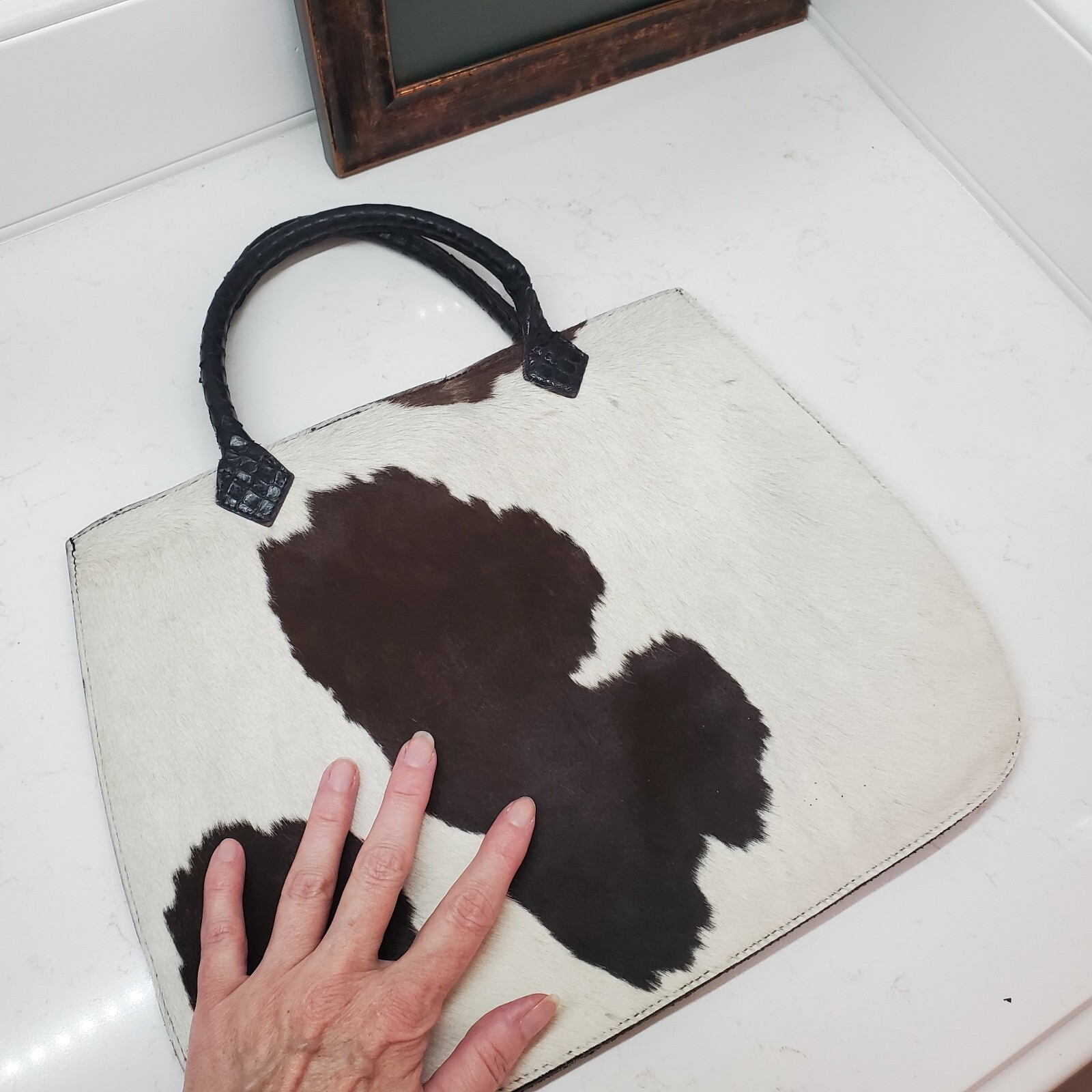 Serapian Milano Animal Hide Tote Bag Purse Made In Italy Brown & White