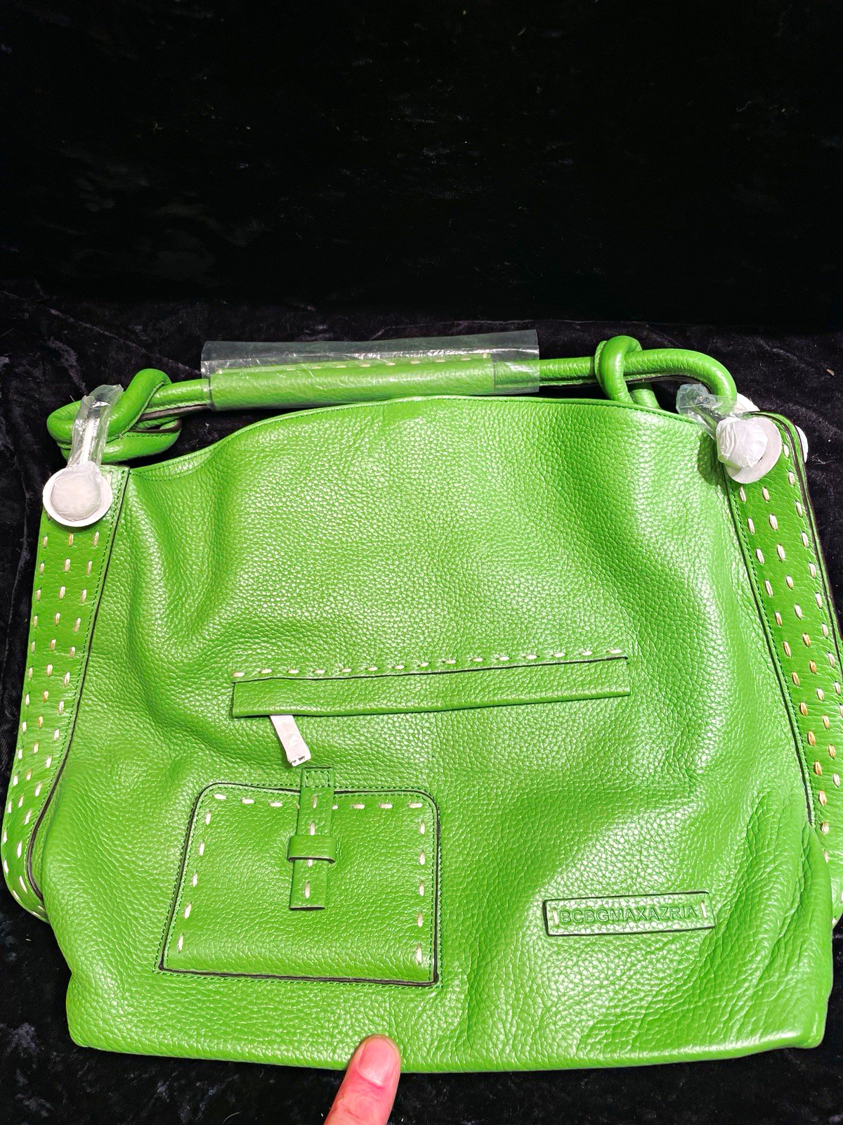 BCBG Max Azria Green Pebbled Leather Tote Satchel Handbag Purse EUC