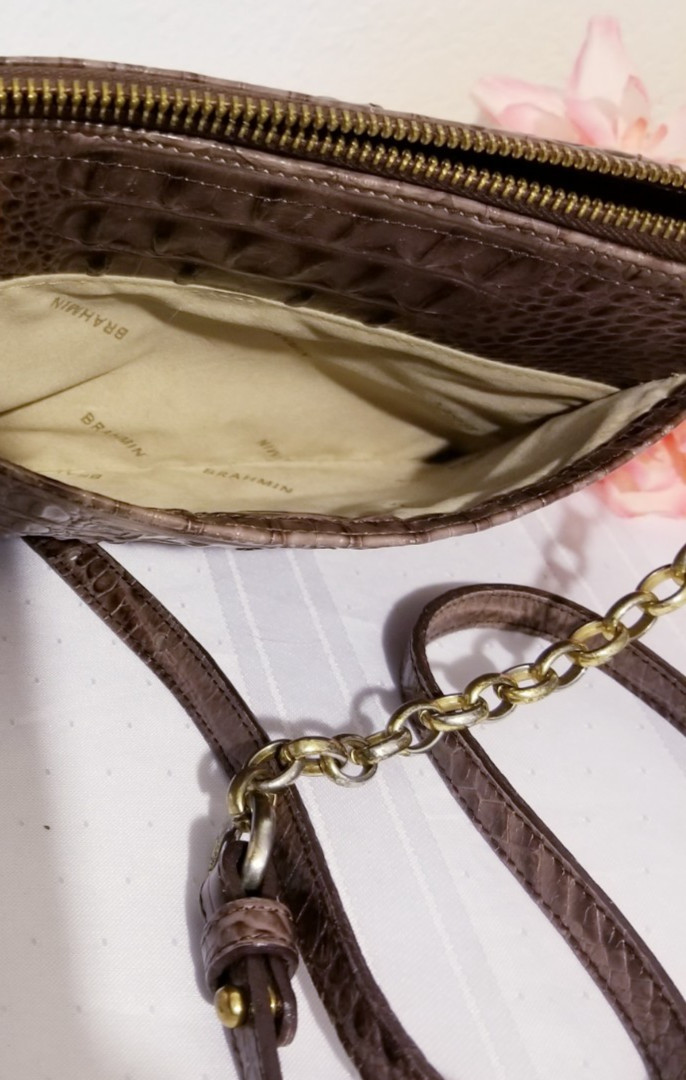BRAHMIN MOLLY mauve MELBOURNE Genuine LEATHER CROSSBODY BAG HANDBAG Chain strap