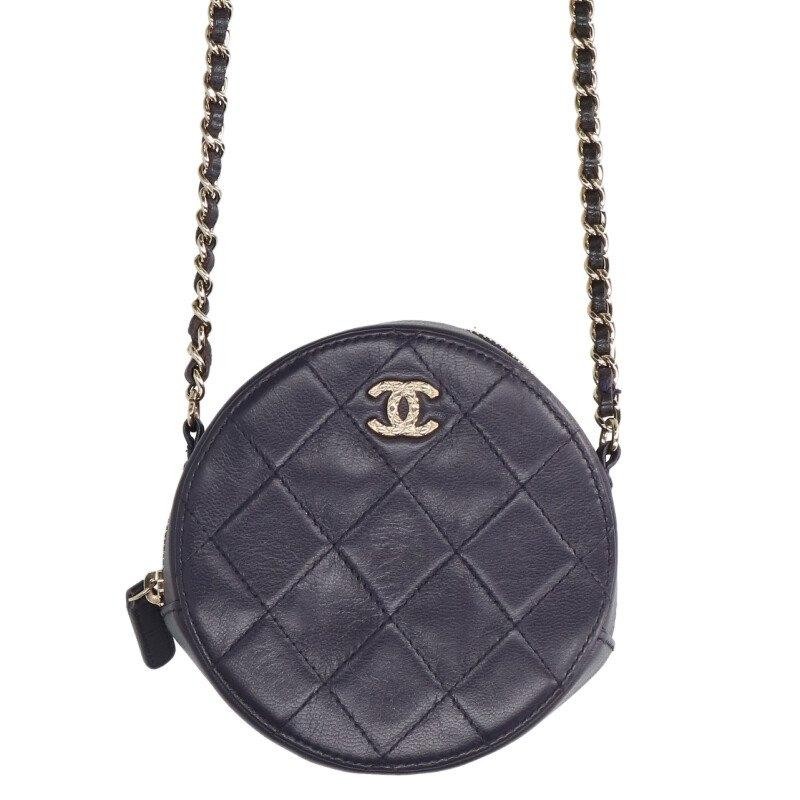 CHANEL Bag: CC Logo Round Chain Shoulder Purple W12×H12×D4cm w/garranty;