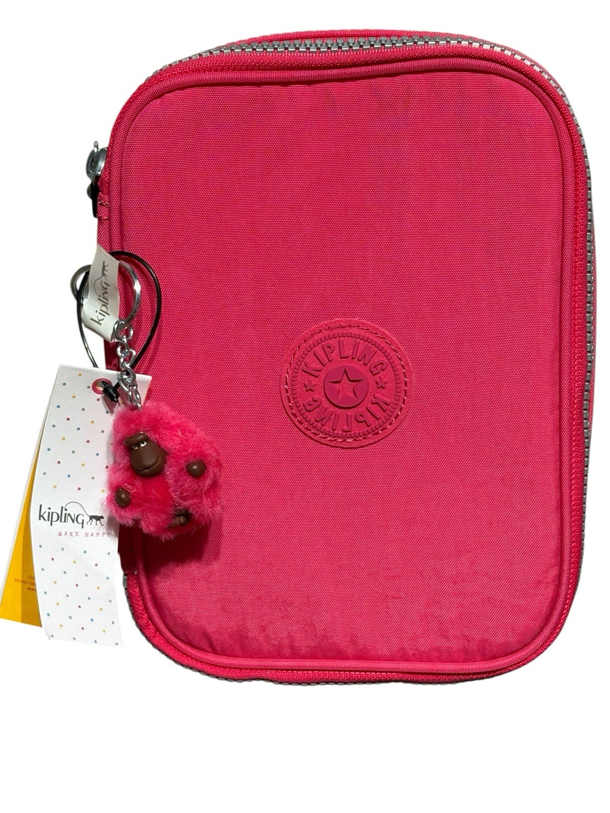 Kipling 100 Pens Case Pencil Accessory Box/Charm Polyamide AC3657 Pink NWT