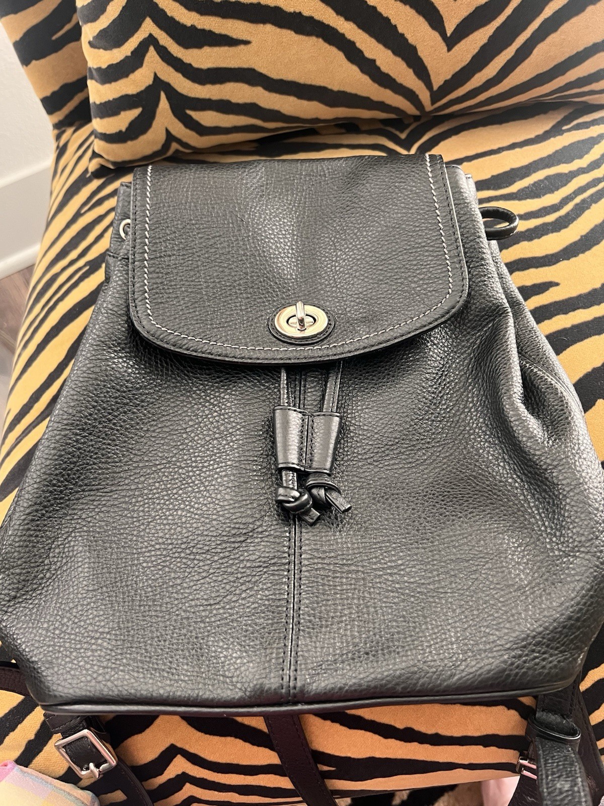 Coach Vintage Pebbled Leather Backpack, Silver Hardware (Black, Medium)