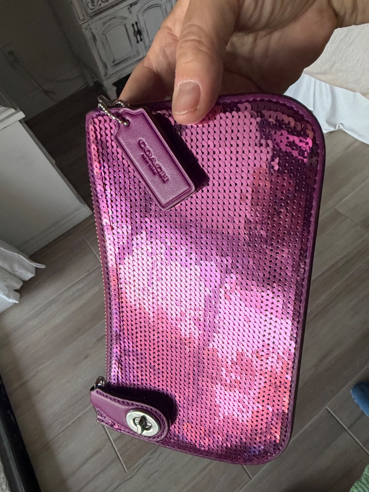 COACH Penn Sequined Shoulder Bag / Dust Bag / Dark Magenta / New Without Tags