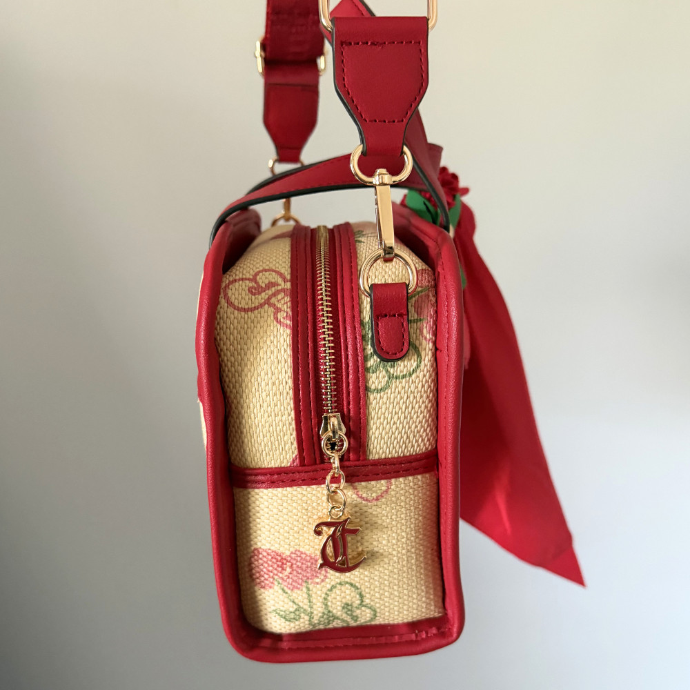 Juicy Couture Paradise Bag Cherry Bomb Print Red Straw Crossbody NEW Gift Bundle