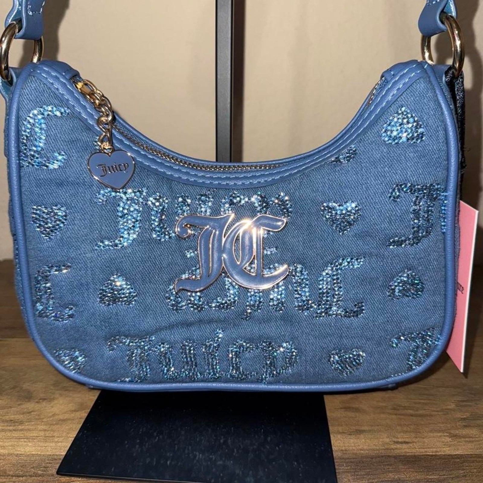 Juicy Couture P ink League Denim Custom One Of one Blinged Out Blue Jeans Purse