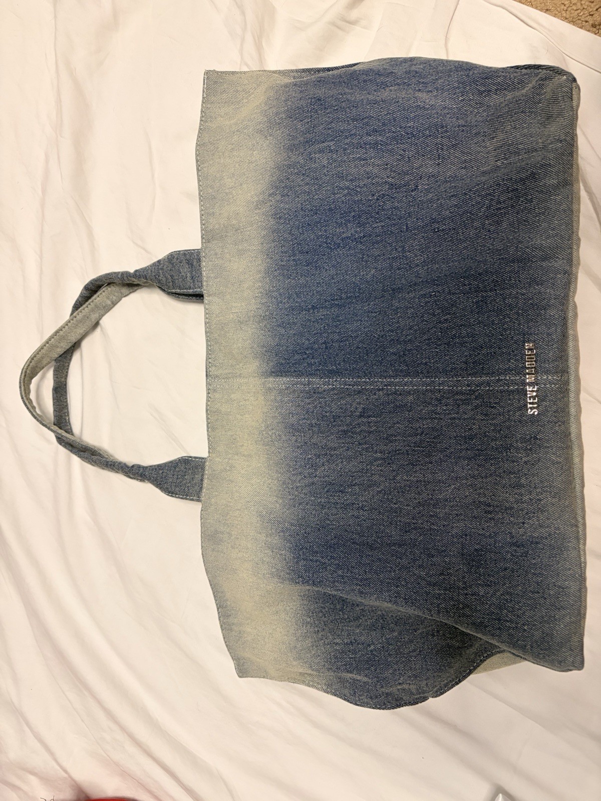 Steve Madden Blue Colorblock Tote, Fringe Pockets, Snap, Lined, Silver