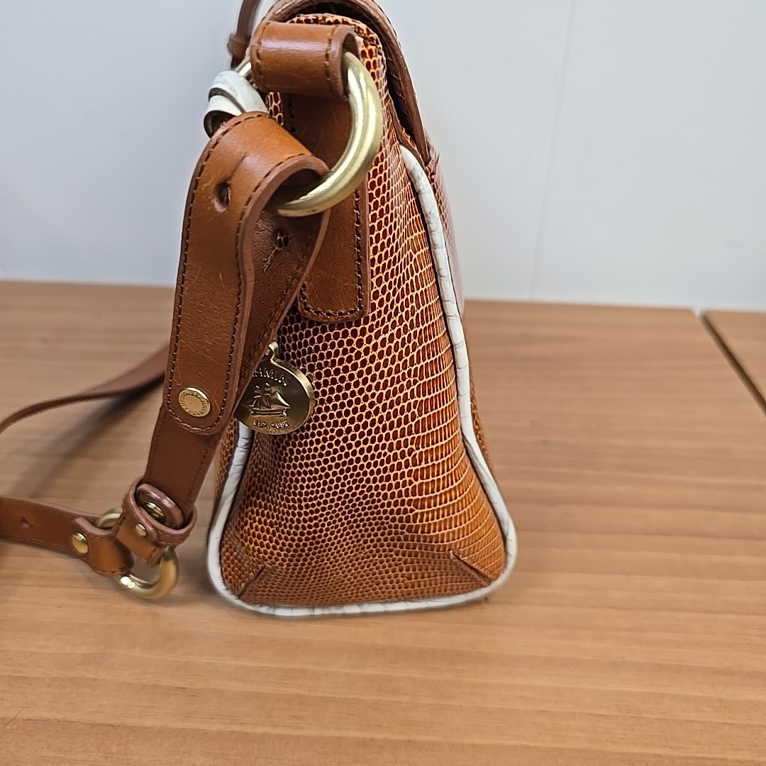 Brahmin Brown Leather Snake Embossed Satchel Crossbody Purse Oxford Flap