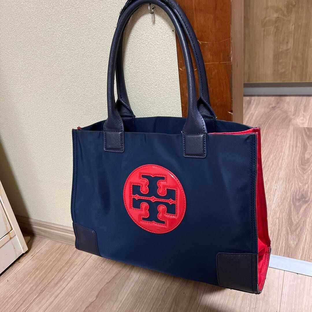 Tory Burch Blue Tote Bag Large 13.78×9.45×4.53 in Women Shopping Bag 35cm Scale