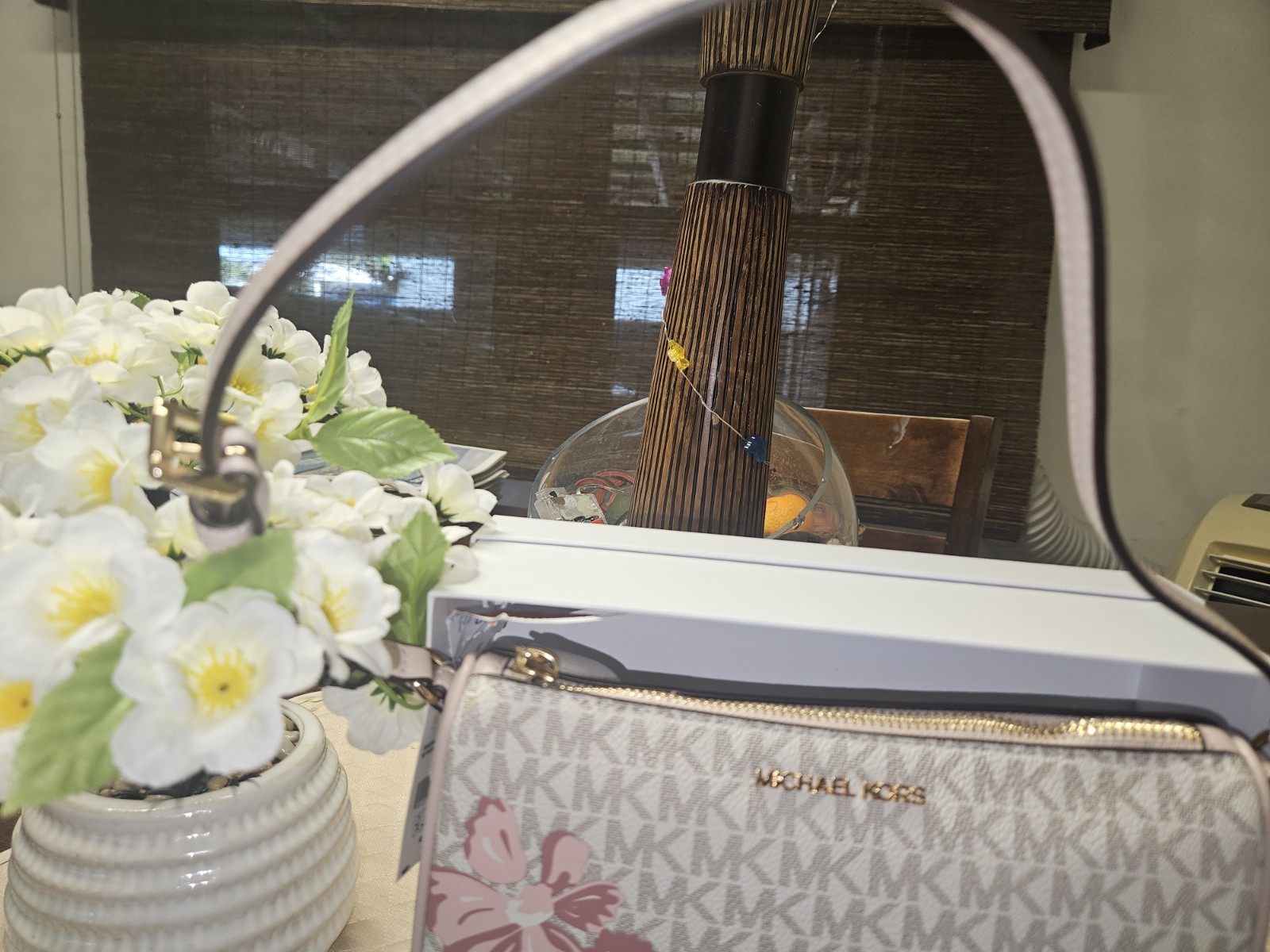 MICHAEL KORS Jet Set Floral Stamp MK Logo Soft Pink Md Pouchette w/GIFT BOX$158