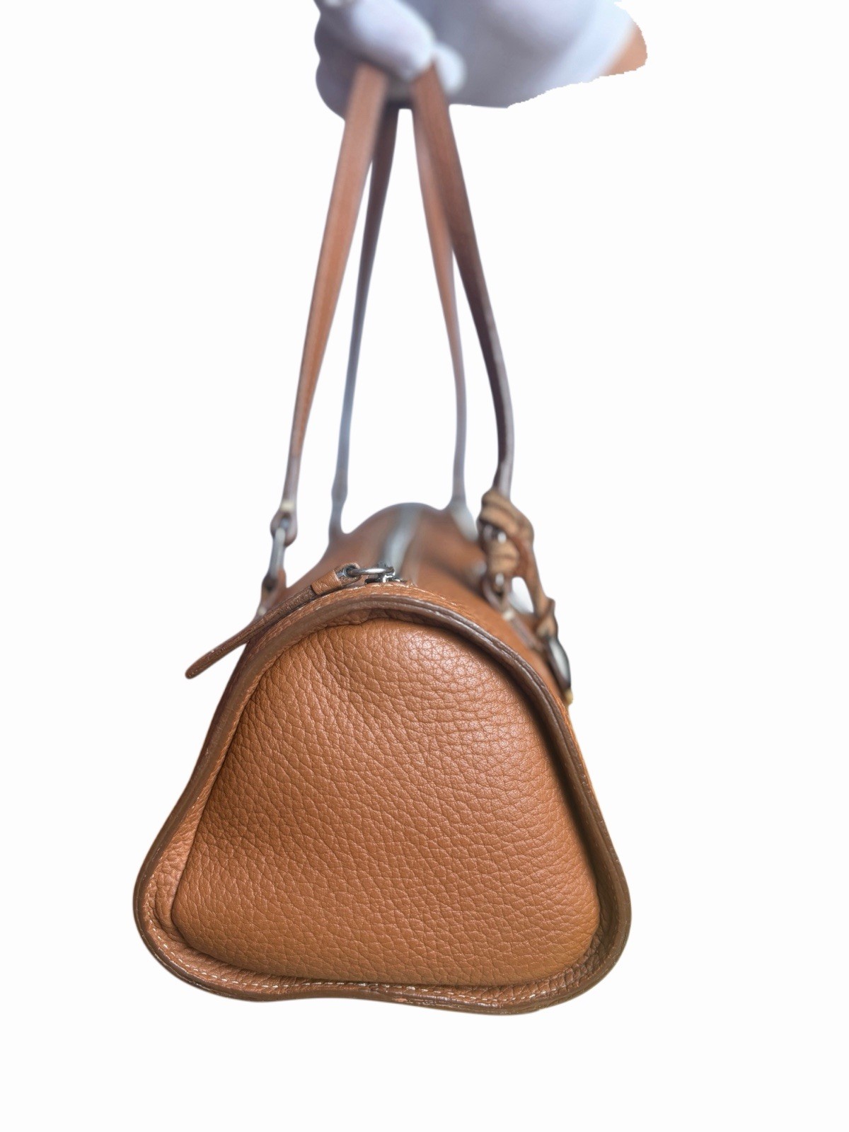 Authentic Dooney & Bourke Pebbled Leather Barrel Bag Cognac Brown Duck Medallion