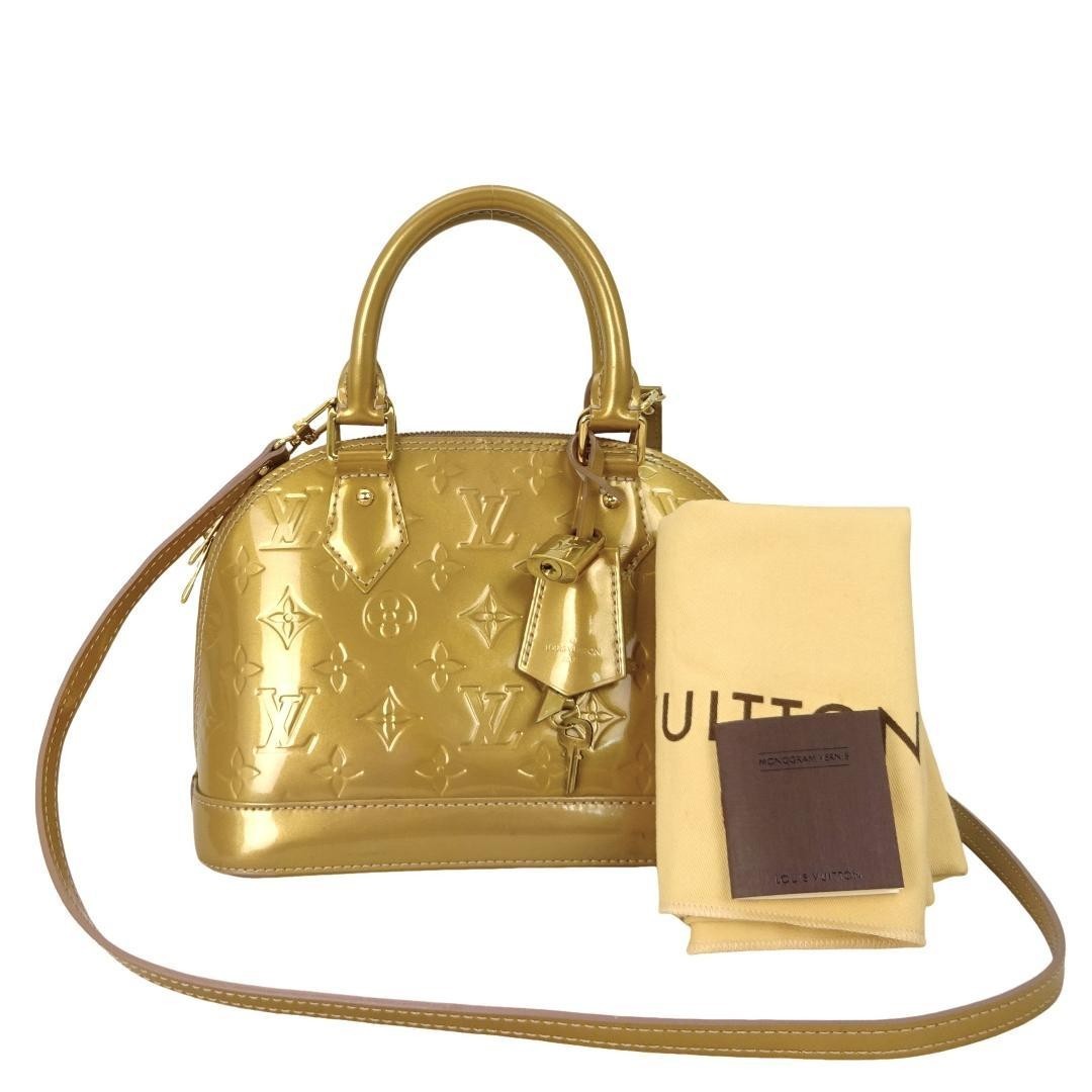 Louis Vuitton Monogram Vernis Alma BB Gold Dome Shoulder Bag Crossbody Used