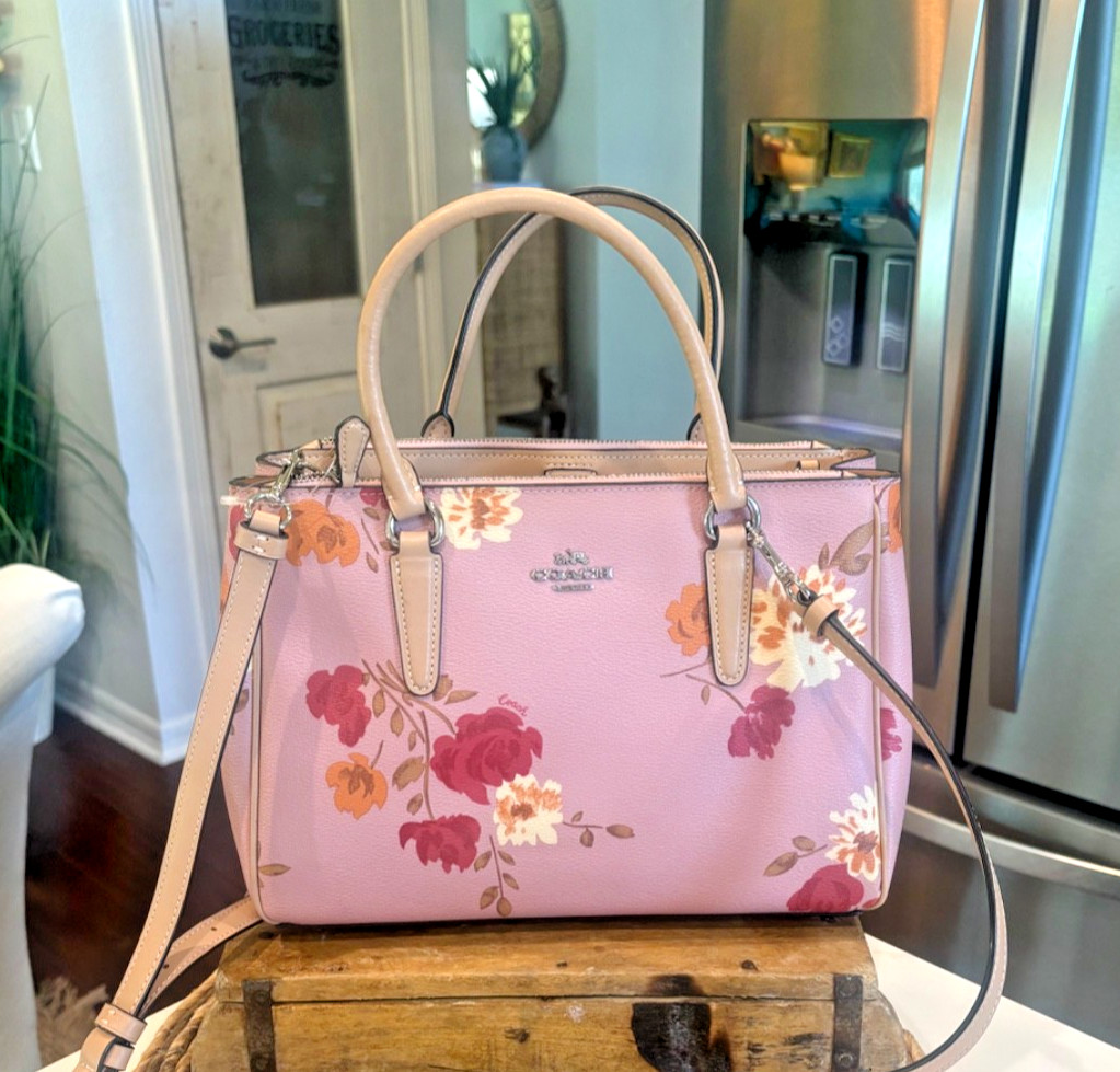 Coach Surrey Large Carryall in Pink Painted Peony Print, Handbag, Crossbody