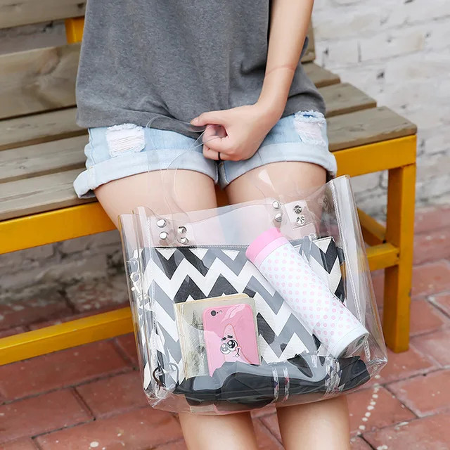 Transparent Handbag PVC High Capacity Shopping Bag Shoulder Bags Fashion Element