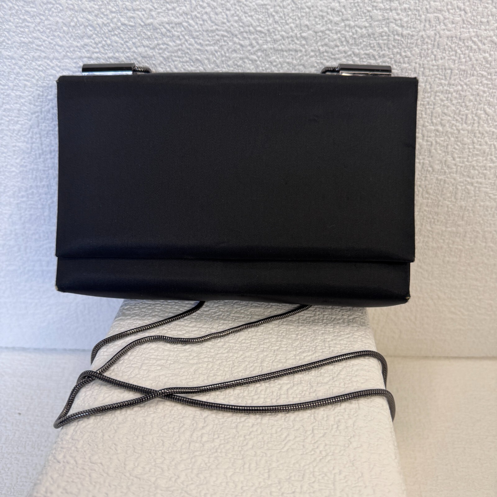 Small Black Satin Evening Bag with Mirror Gems Indeed Chain Strap