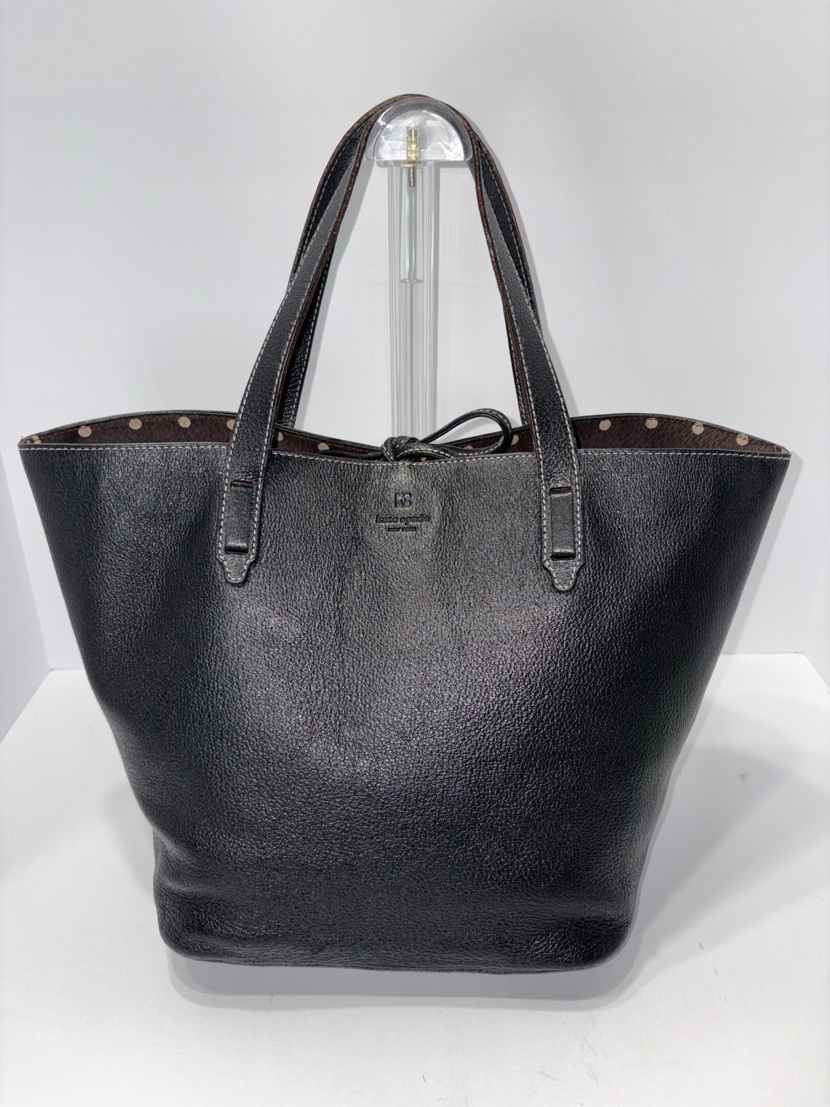 Kate Spade New York Black Pebbled Leather Tote Polka Dot Interior